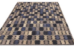 Rug & Kilim’s Scandinavian Style Pile Rug in Blue and Gray Geometric Pattern
