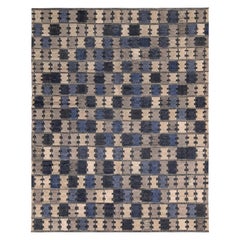 Teppich & Kilims Skandinavischer Florteppich in Blau und Grau mit geometrischem Muster