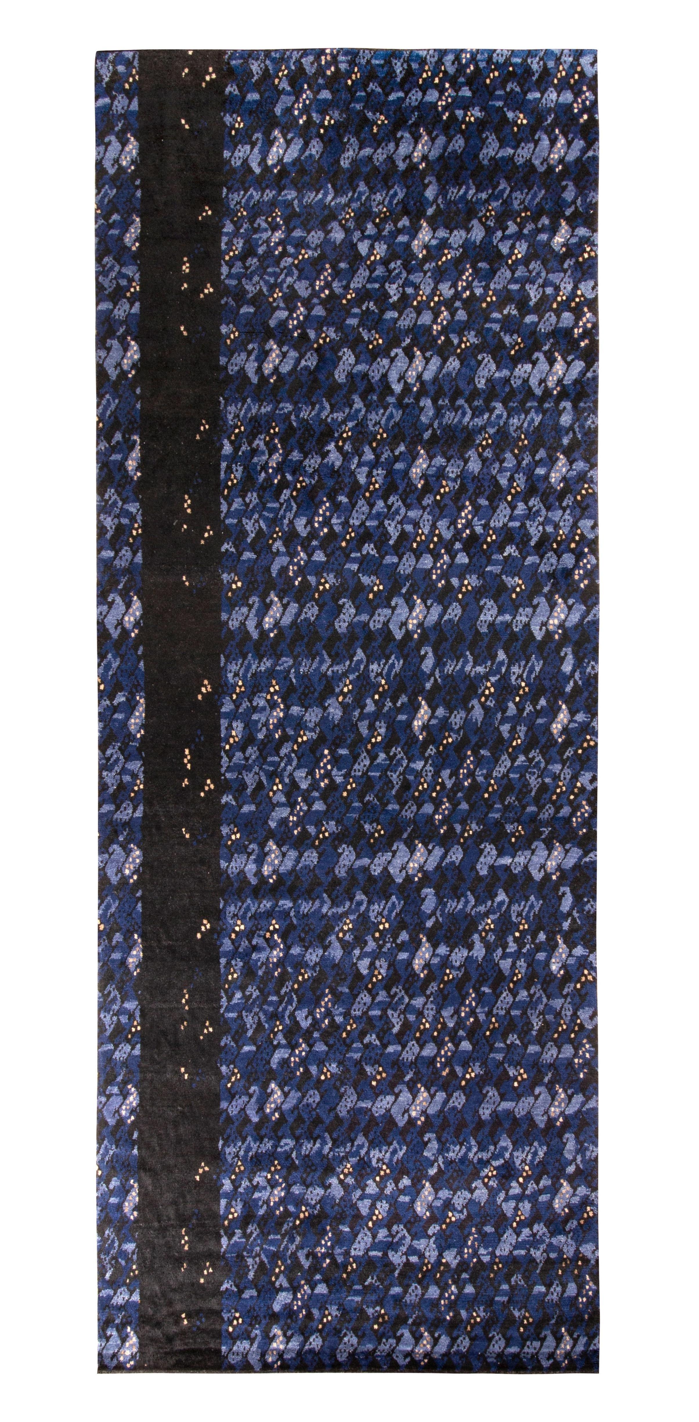 Rug 
Kilim
s Scandinavian Style Rug all over Blue, Black Geometric Pattern (tapis de style scandinave à motifs géométriques bleus et noirs)
