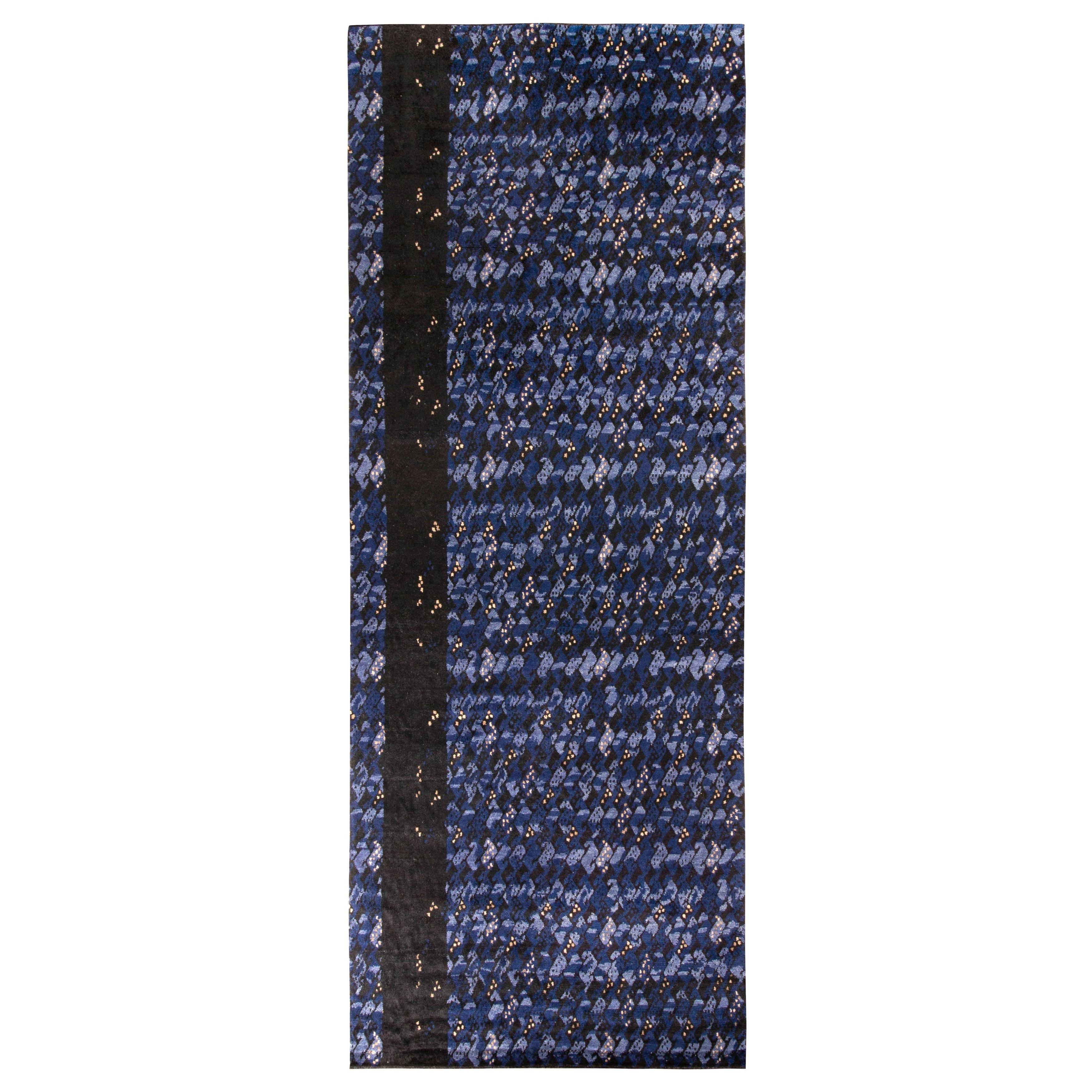 Rug 
Kilim
s Scandinavian Style Rug all over Blue, Black Geometric Pattern (tapis de style scandinave à motifs géométriques bleus et noirs)