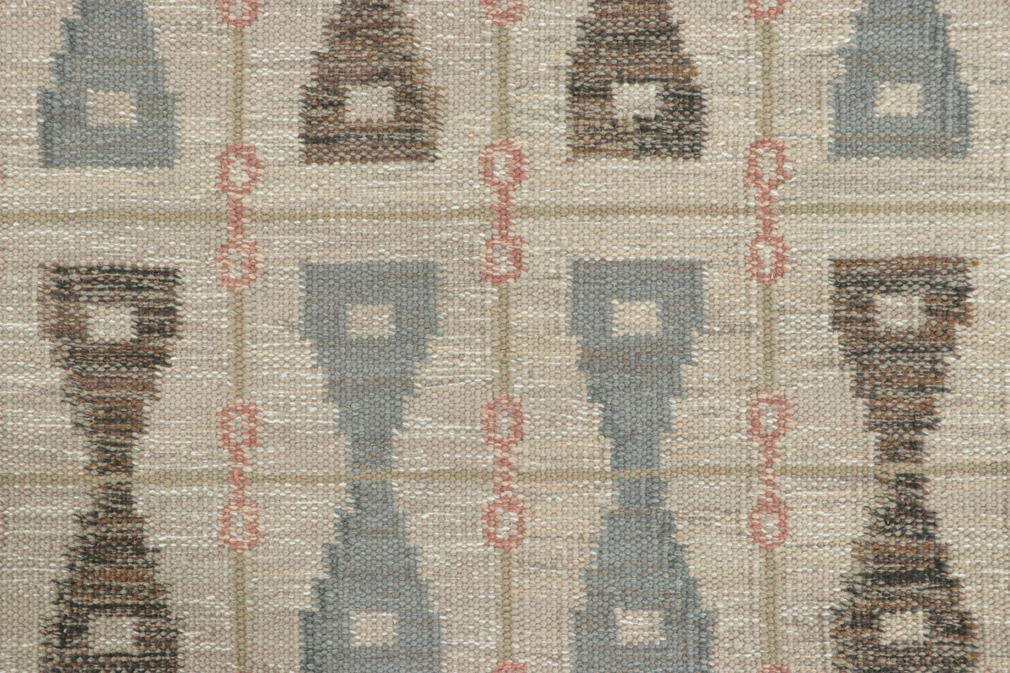 Scandinavian Modern Rug & Kilim’s Scandinavian Style Rug, Beige-Brown and Slate Hourglass Patterns For Sale