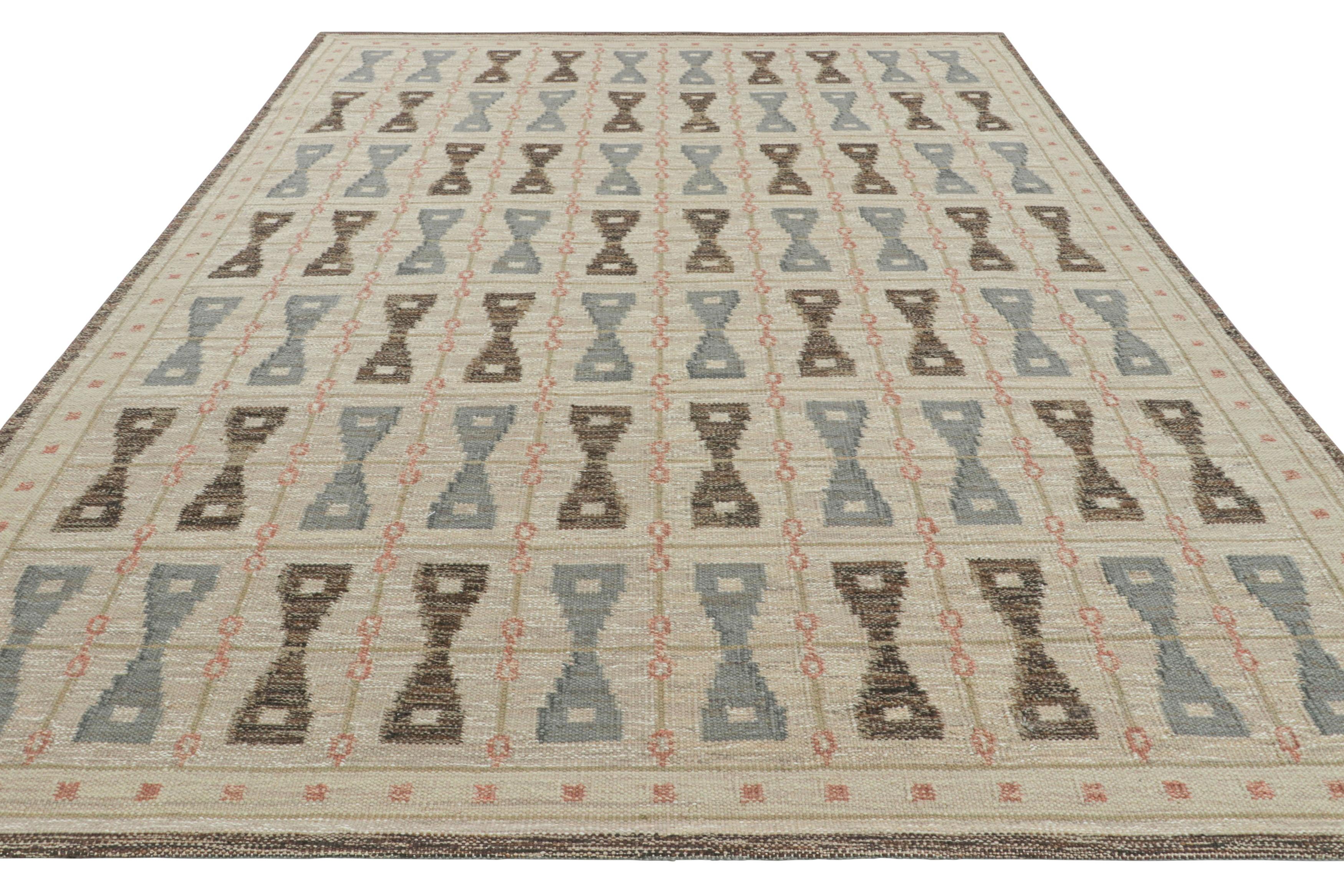 Hand-Woven Rug & Kilim’s Scandinavian Style Rug, Beige-Brown and Slate Hourglass Patterns For Sale