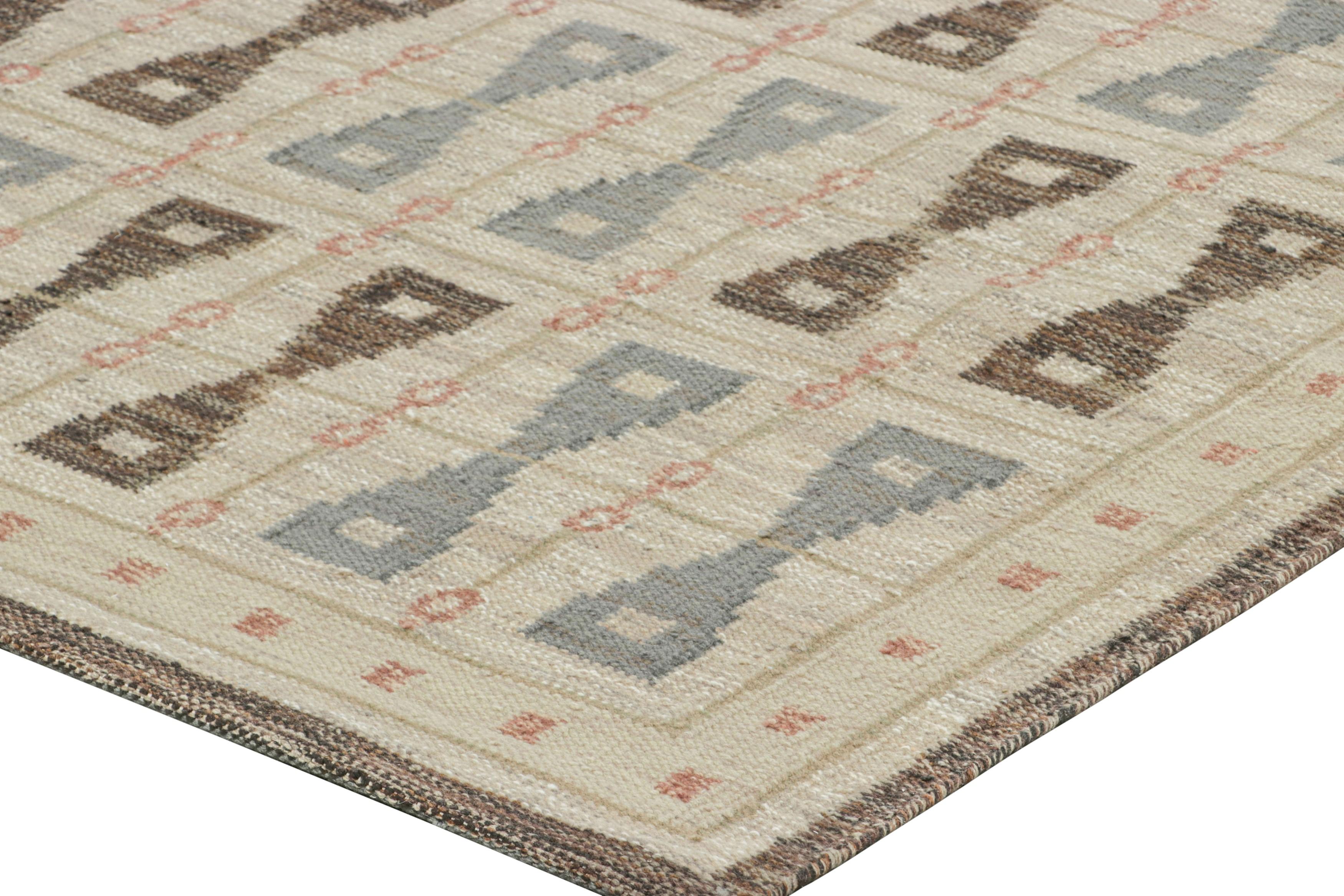 Rug & Kilim’s Scandinavian Style Rug, Beige-Brown and Slate Hourglass Patterns In New Condition For Sale In Long Island City, NY
