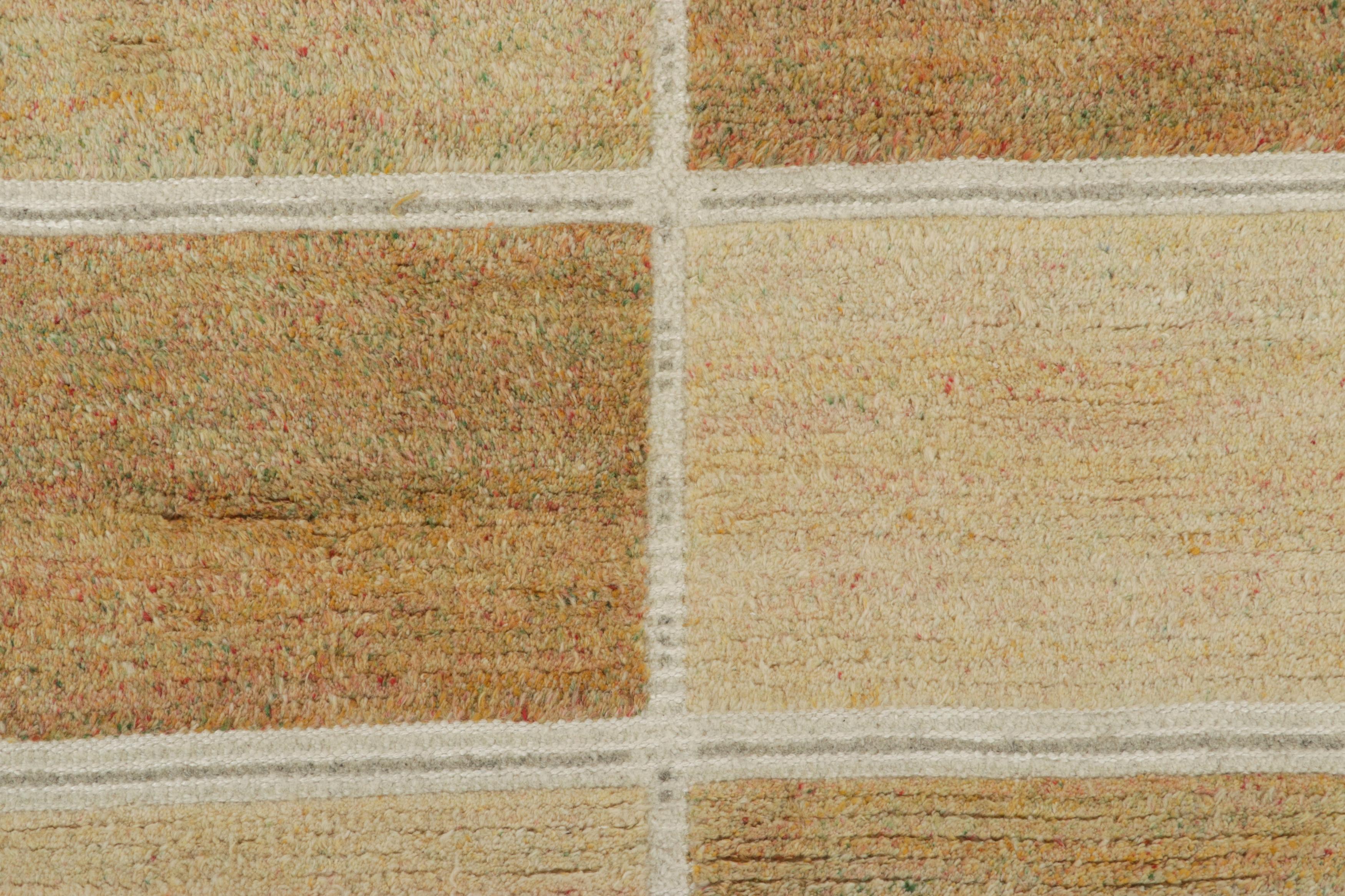 Scandinavian Modern Rug & Kilim’s Scandinavian Style Rug, Beige-brown with Square Geometric Patterns For Sale