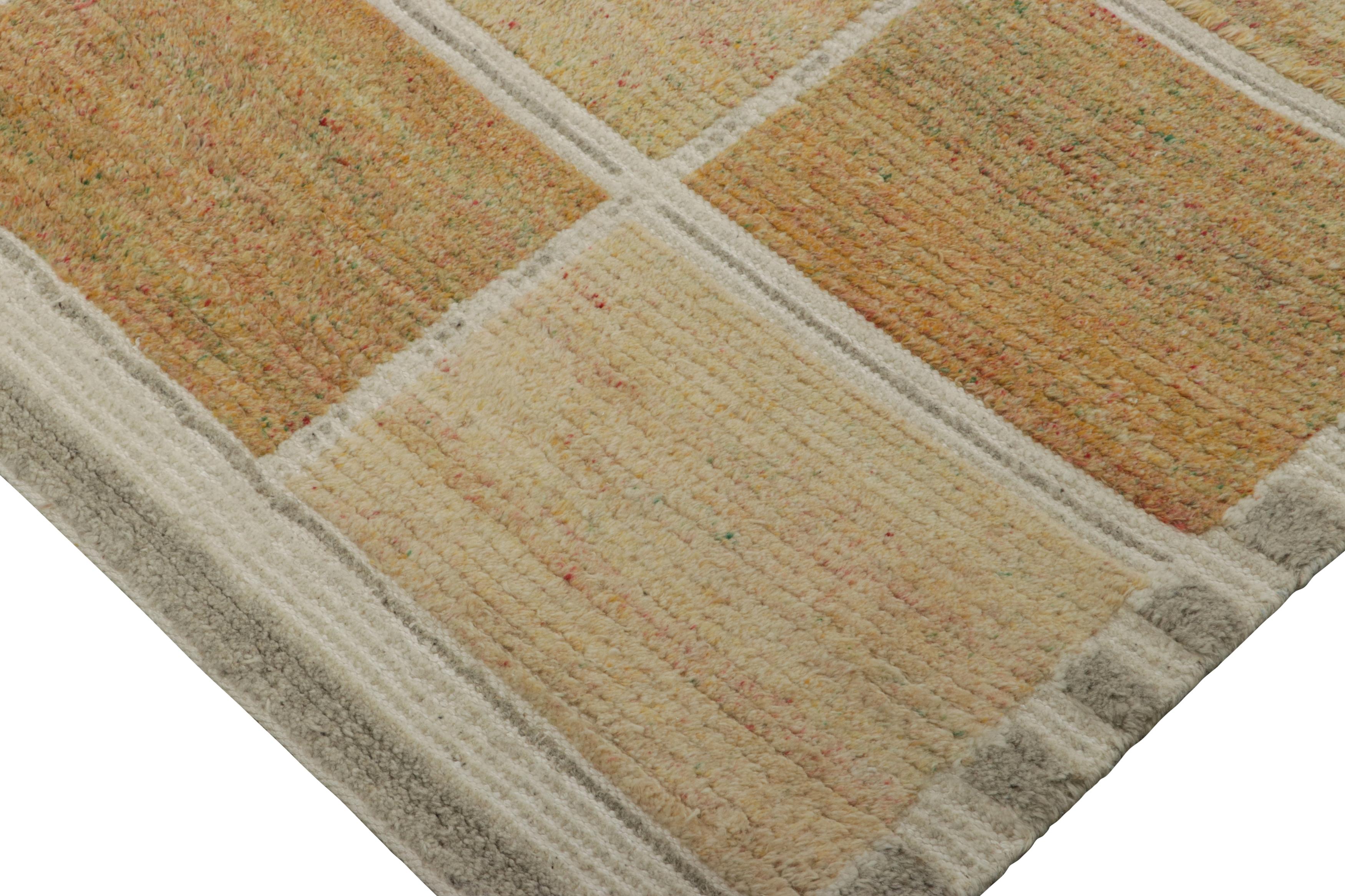 Rug & Kilim’s Scandinavian Style Rug, Beige-brown with Square Geometric Patterns In New Condition For Sale In Long Island City, NY