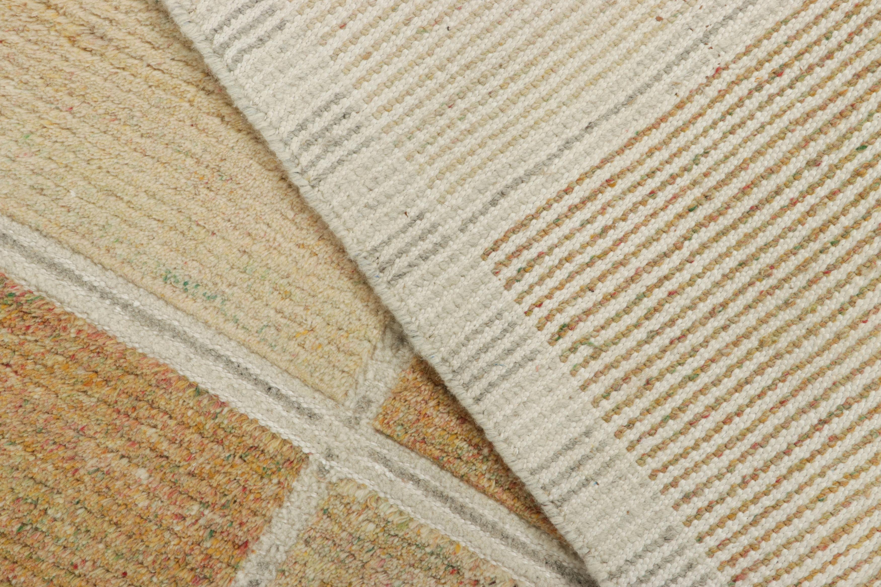 Contemporary Rug & Kilim’s Scandinavian Style Rug, Beige-brown with Square Geometric Patterns For Sale