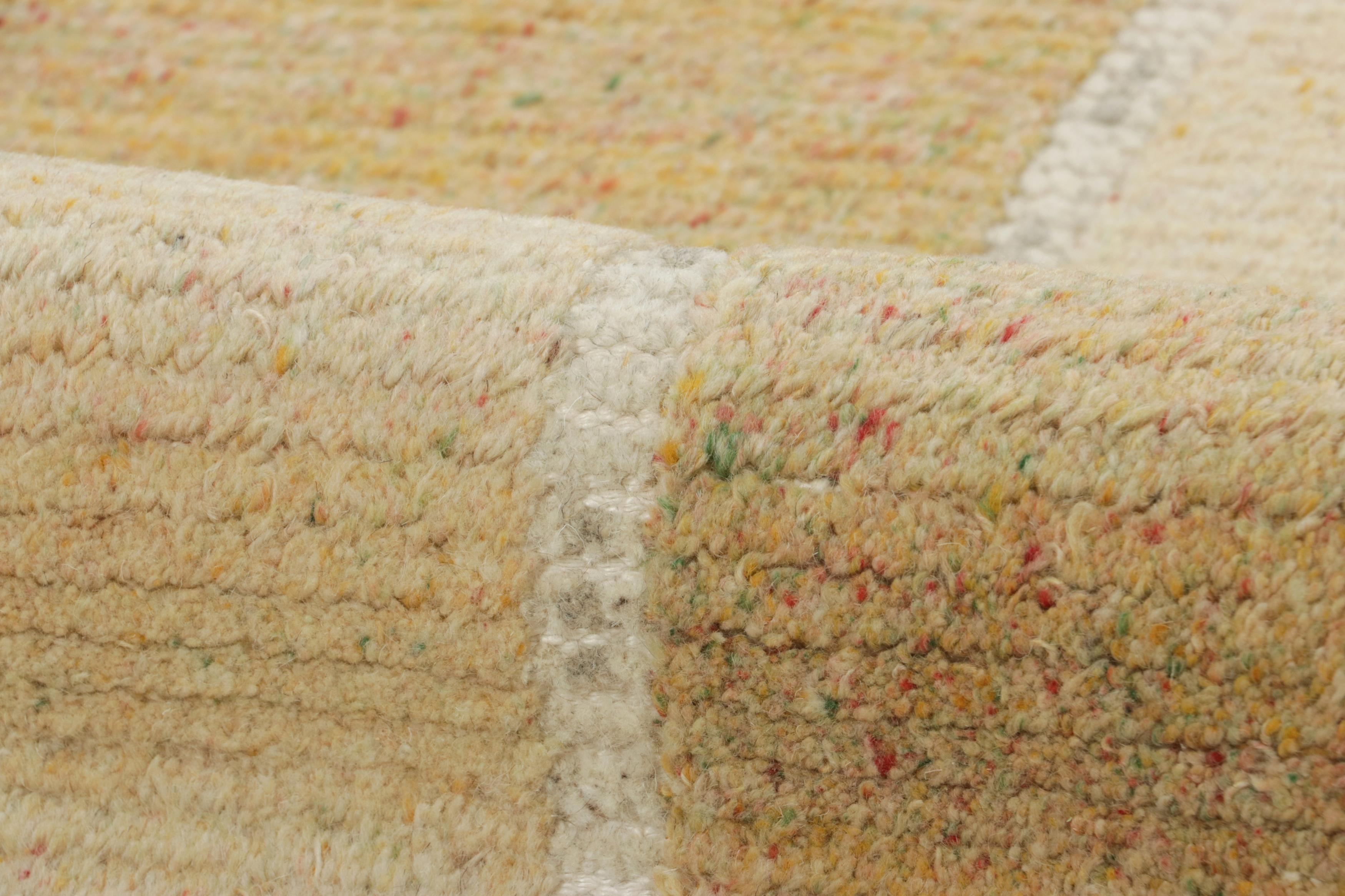 Wool Rug & Kilim’s Scandinavian Style Rug, Beige-brown with Square Geometric Patterns For Sale