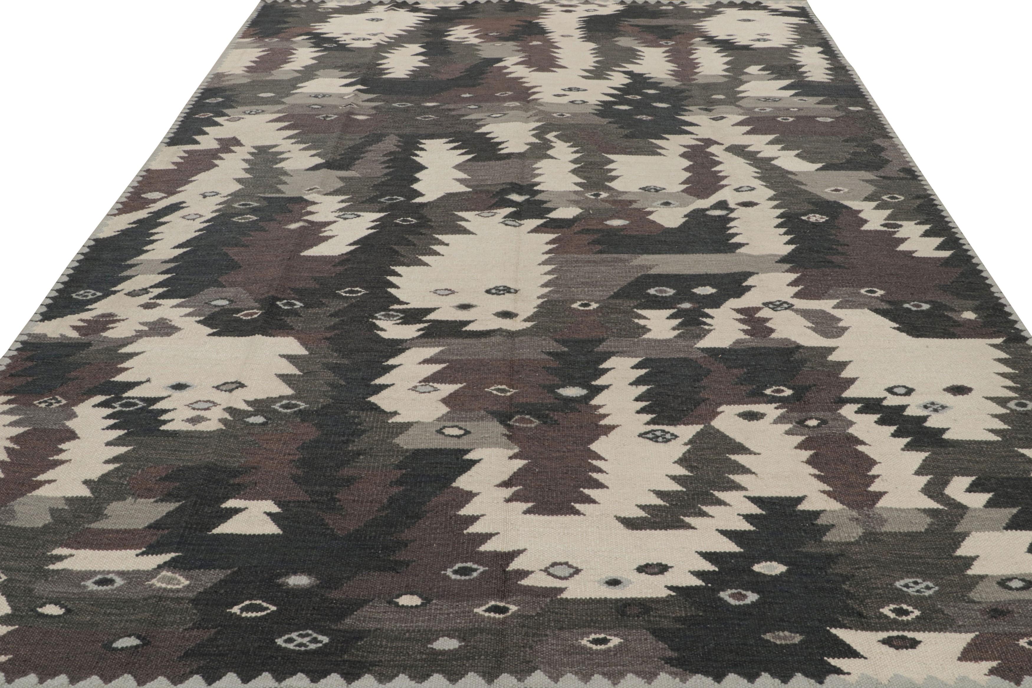Indian Rug & Kilim’s Scandinavian Style Rug, Charcoal Gray Tones in Geometric Patterns For Sale