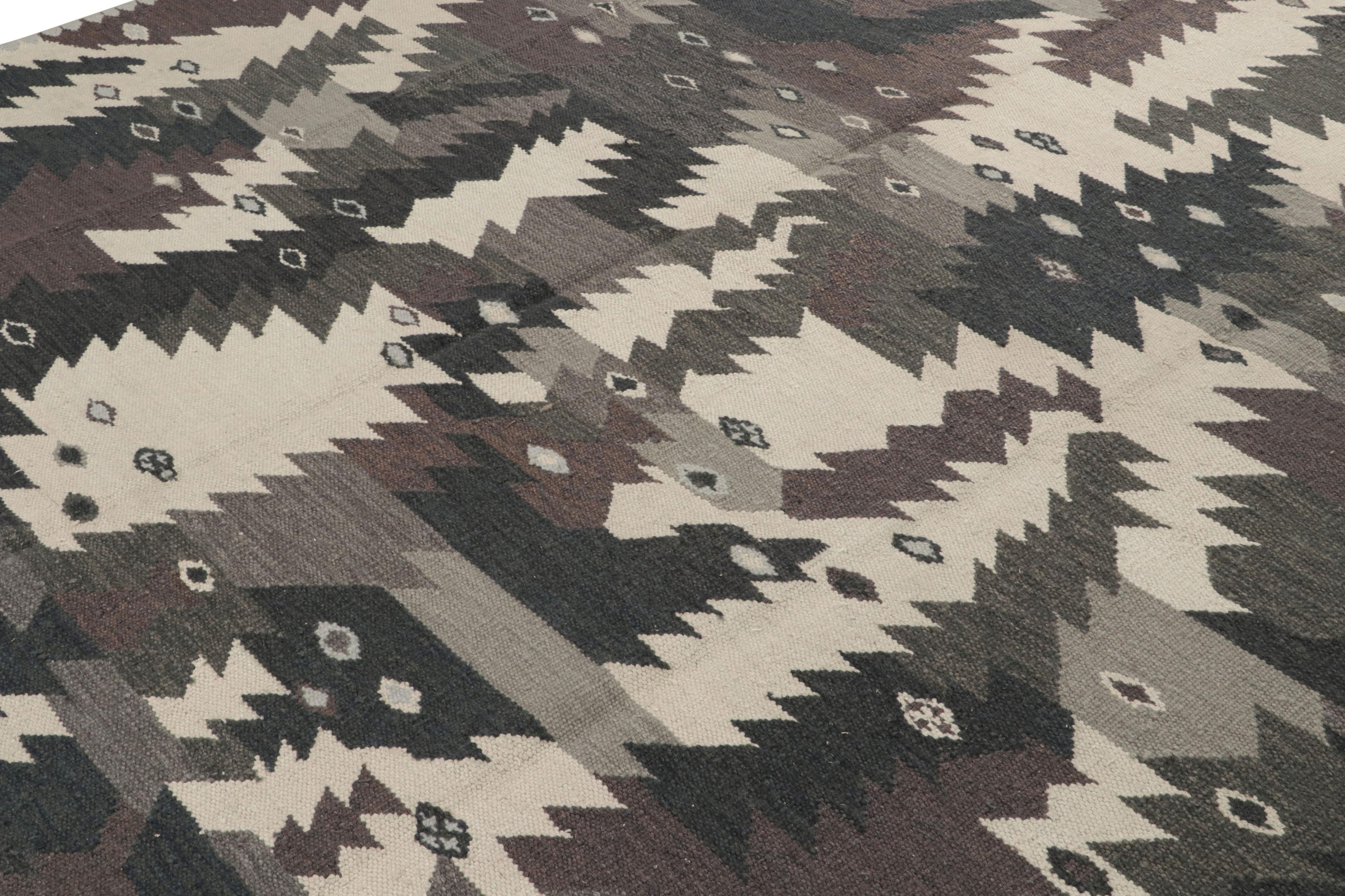 Hand-Woven Rug & Kilim’s Scandinavian Style Rug, Charcoal Gray Tones in Geometric Patterns For Sale