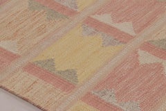 Rug & Kilim’s Scandinavian Style Rug, Geometric Patterns in Rose Pink & Yellow