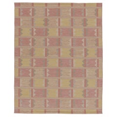 Rug & Kilim’s Scandinavian Style Rug, Geometric Patterns in Rose Pink & Yellow
