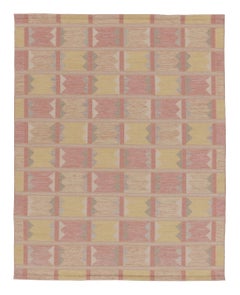 Rug & Kilim’s Scandinavian Style Rug, Geometric Patterns in Rose Pink & Yellow