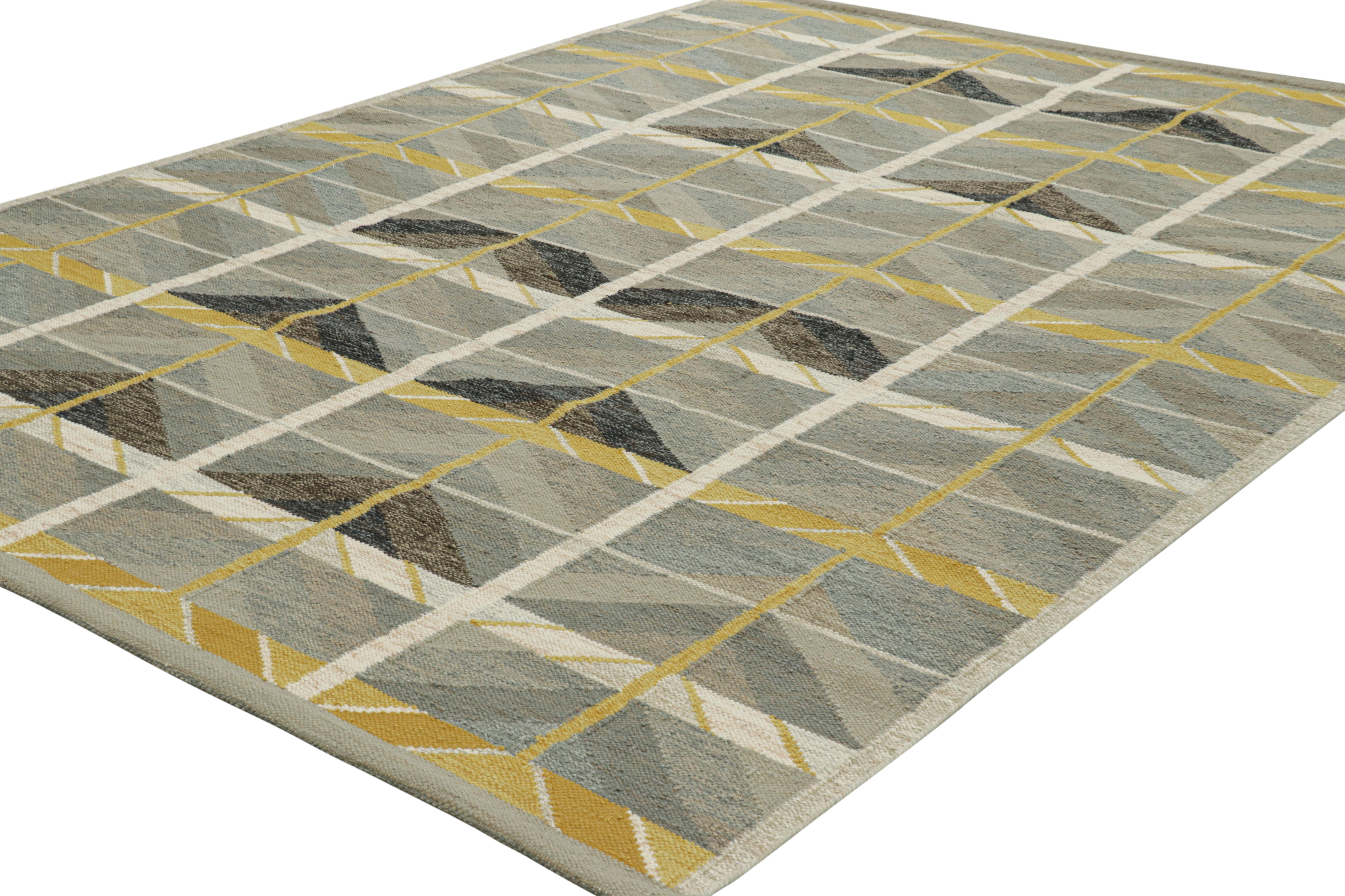Indiano Tappeto in stile scandinavo di Rug & Kilim, grigio e giallo con motivi geometrici in vendita