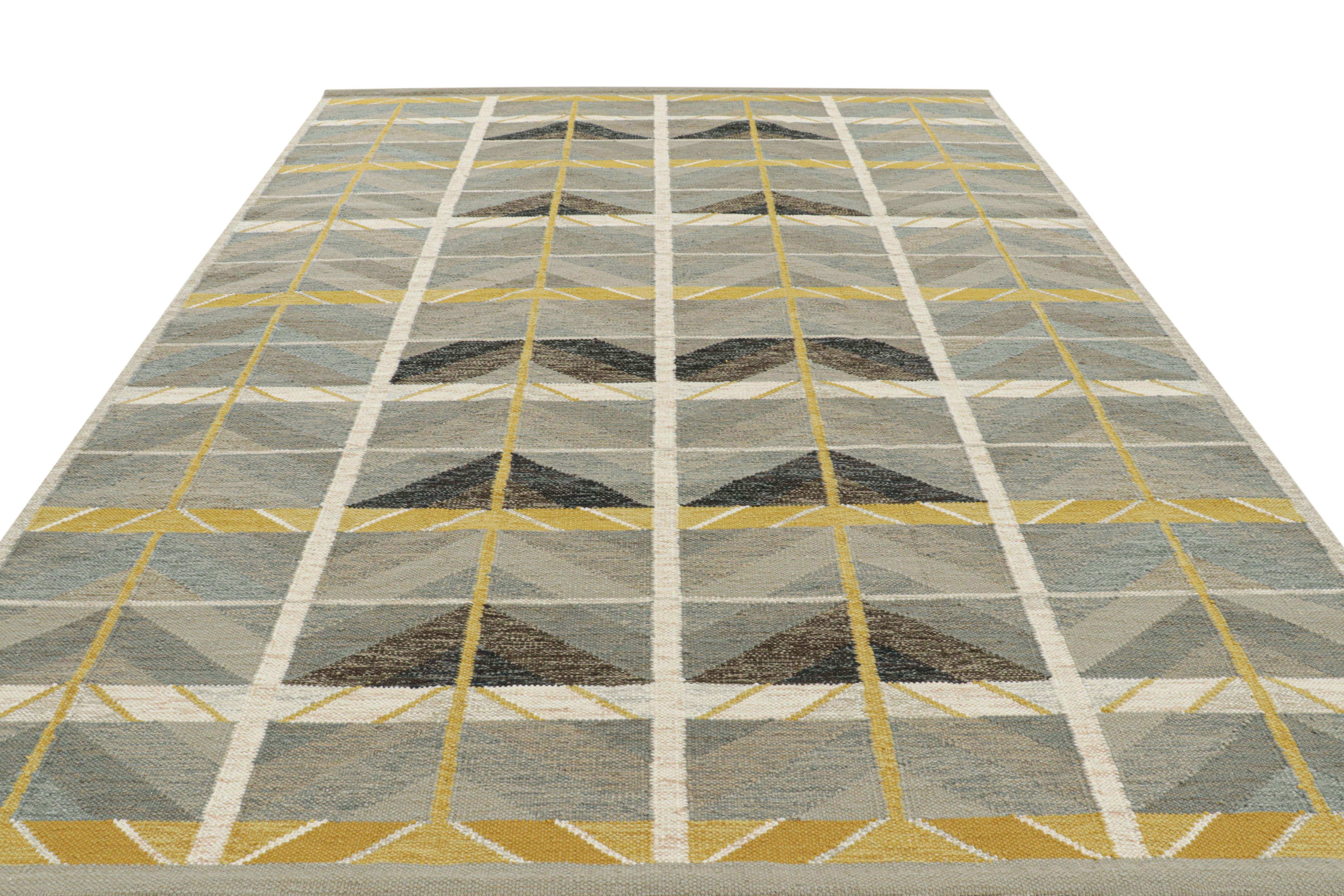 Annodato a mano Tappeto in stile scandinavo di Rug & Kilim, grigio e giallo con motivi geometrici in vendita
