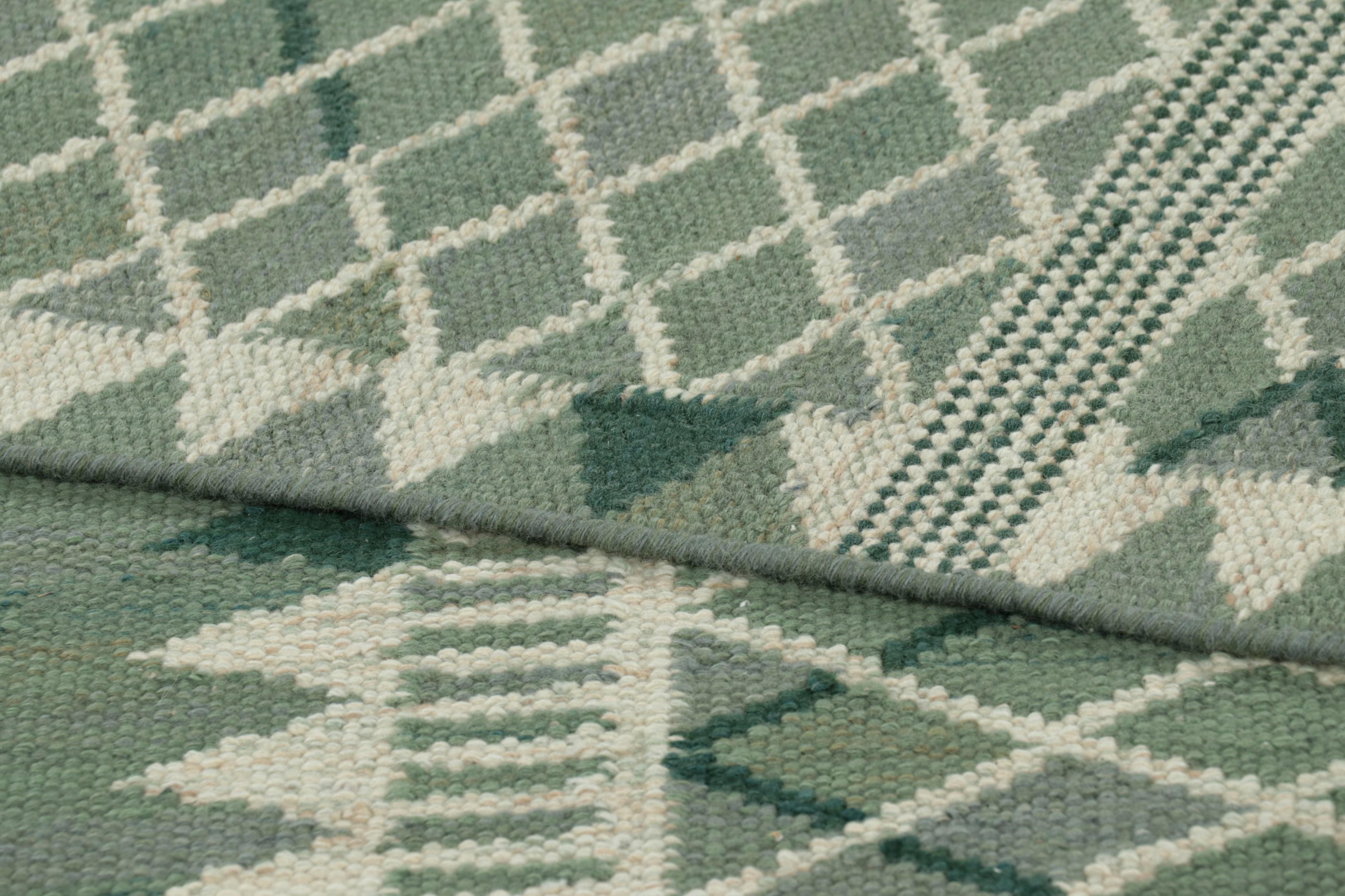 XXIe siècle et contemporain Tapis de style scandinave de Rug & Kilim, vert et crème avec motifs géométriques en vente