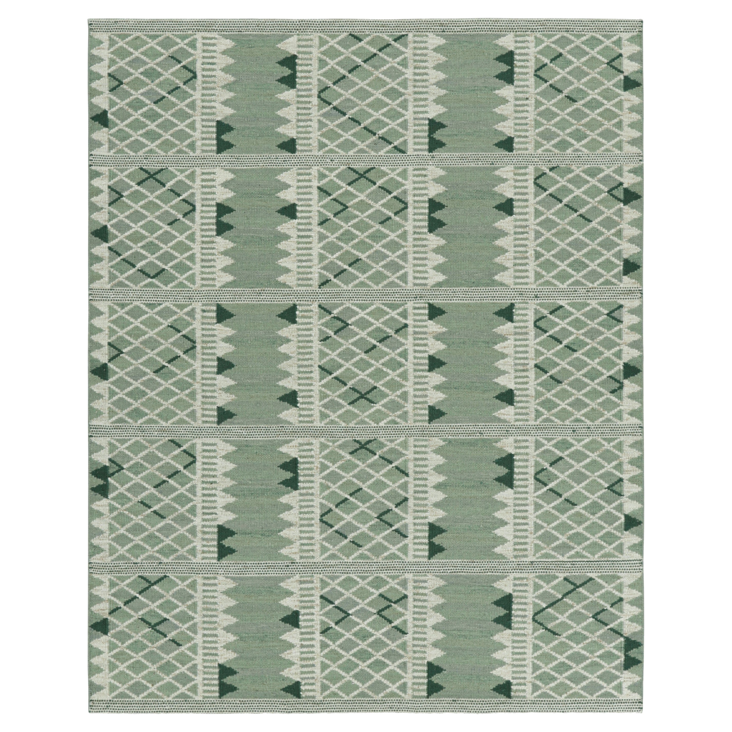 Tapis de style scandinave de Rug 
Kilim, vert et crème avec motifs géométriques