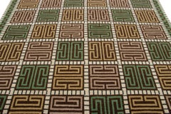 Rug & Kilim’s Scandinavian Style Rug, Green and Pink with Geometric Patterns