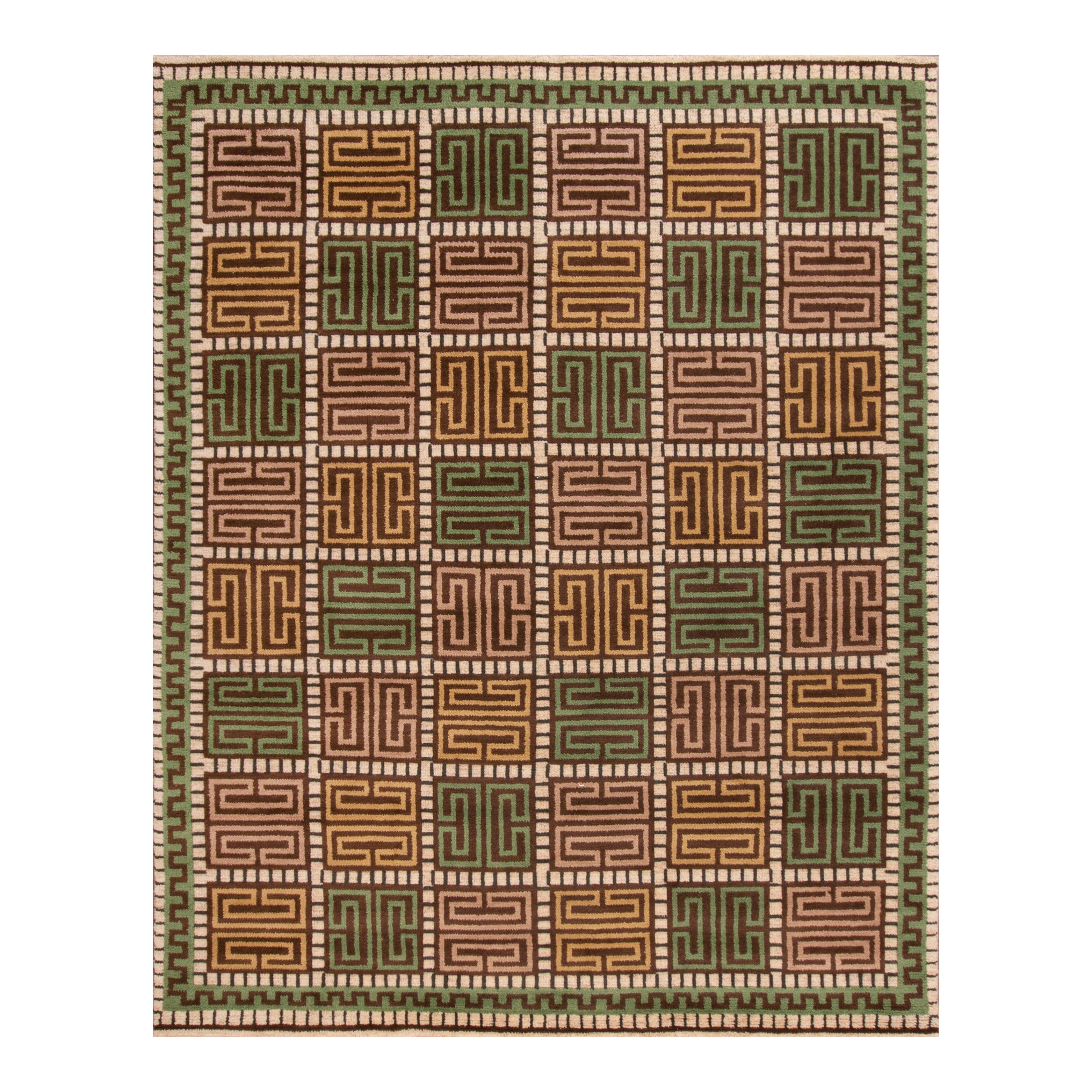 Alfombra de estilo escandinavo Rug & Kilim, verde y rosa con motivos geométricos