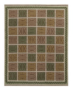 Rug & Kilim's Teppich im skandinavischen Stil, grün und rosa mit geometrischen Mustern