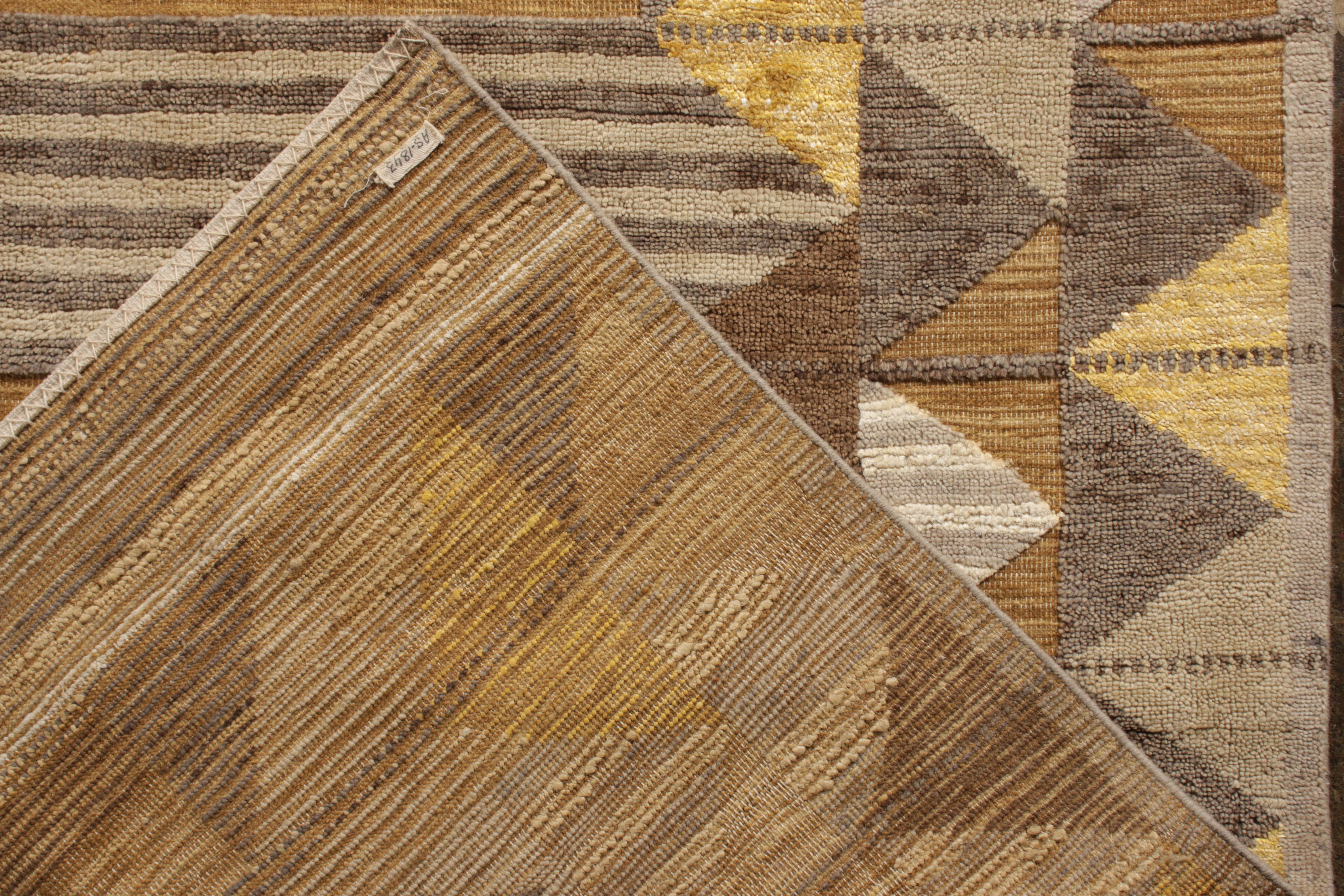 Hand-Knotted Rug & Kilim’s Scandinavian Style Rug, High-Low Beige-Brown Geometric Pattern