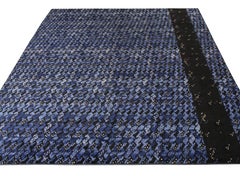 Rug & Kilim’s Scandinavian Style Rug in All over Blue, Black Geometric Pattern