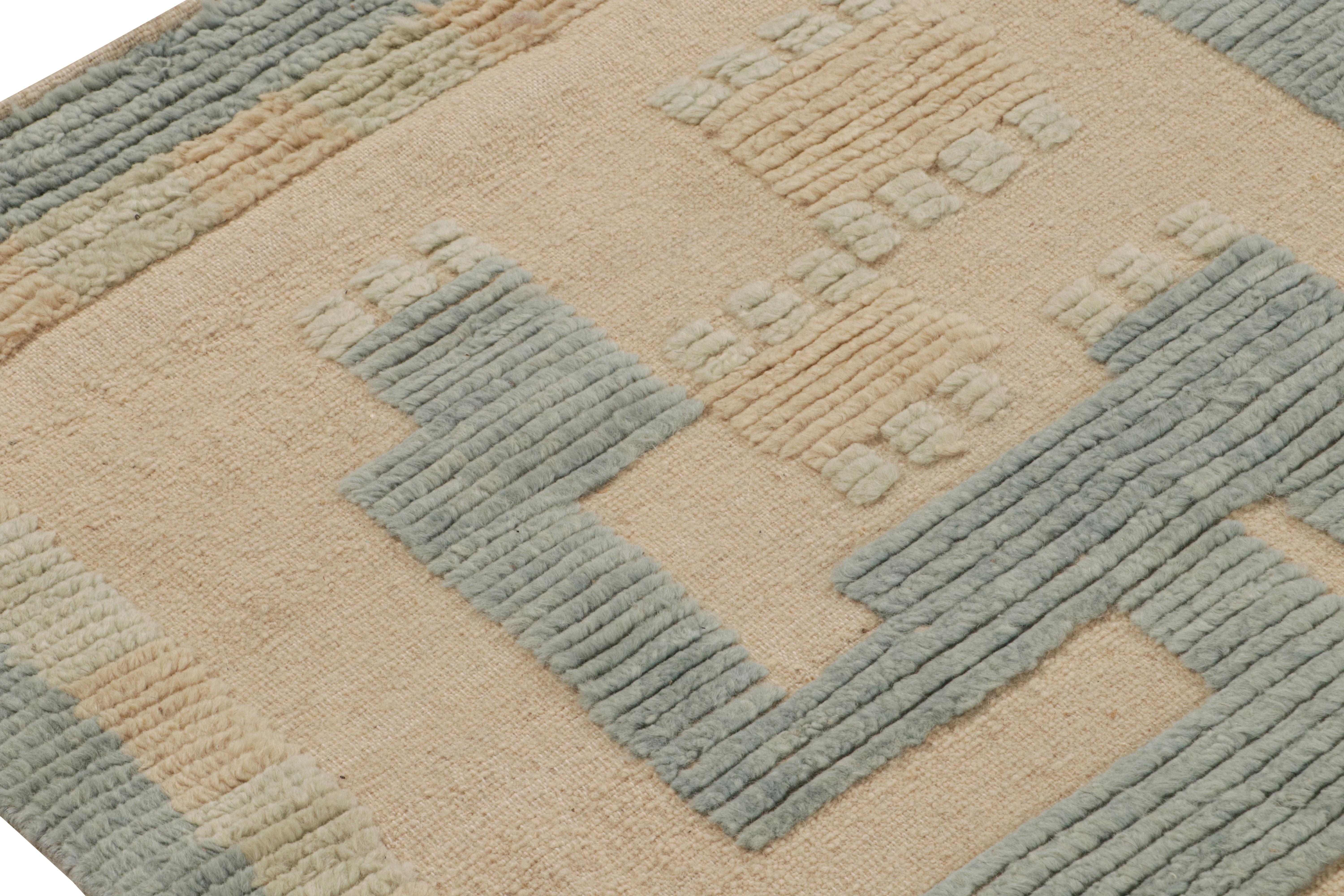 Hand-Knotted Rug & Kilim’s Scandinavian Style Rug in Beige and Blue Geometric Pattern For Sale