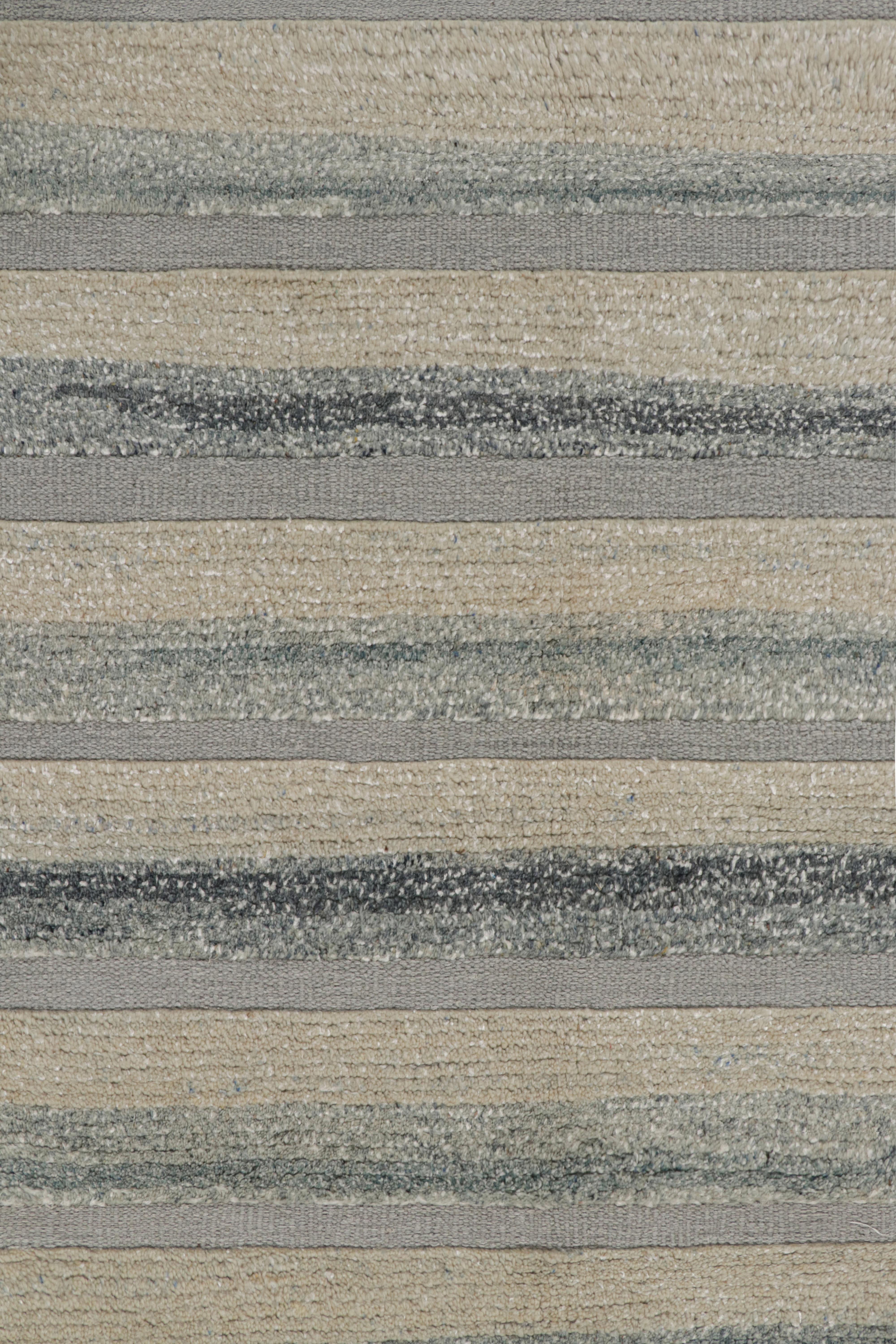 Rug & Kilim’s Scandinavian Style Rug in Beige and Blue Stripes In New Condition For Sale In Long Island City, NY