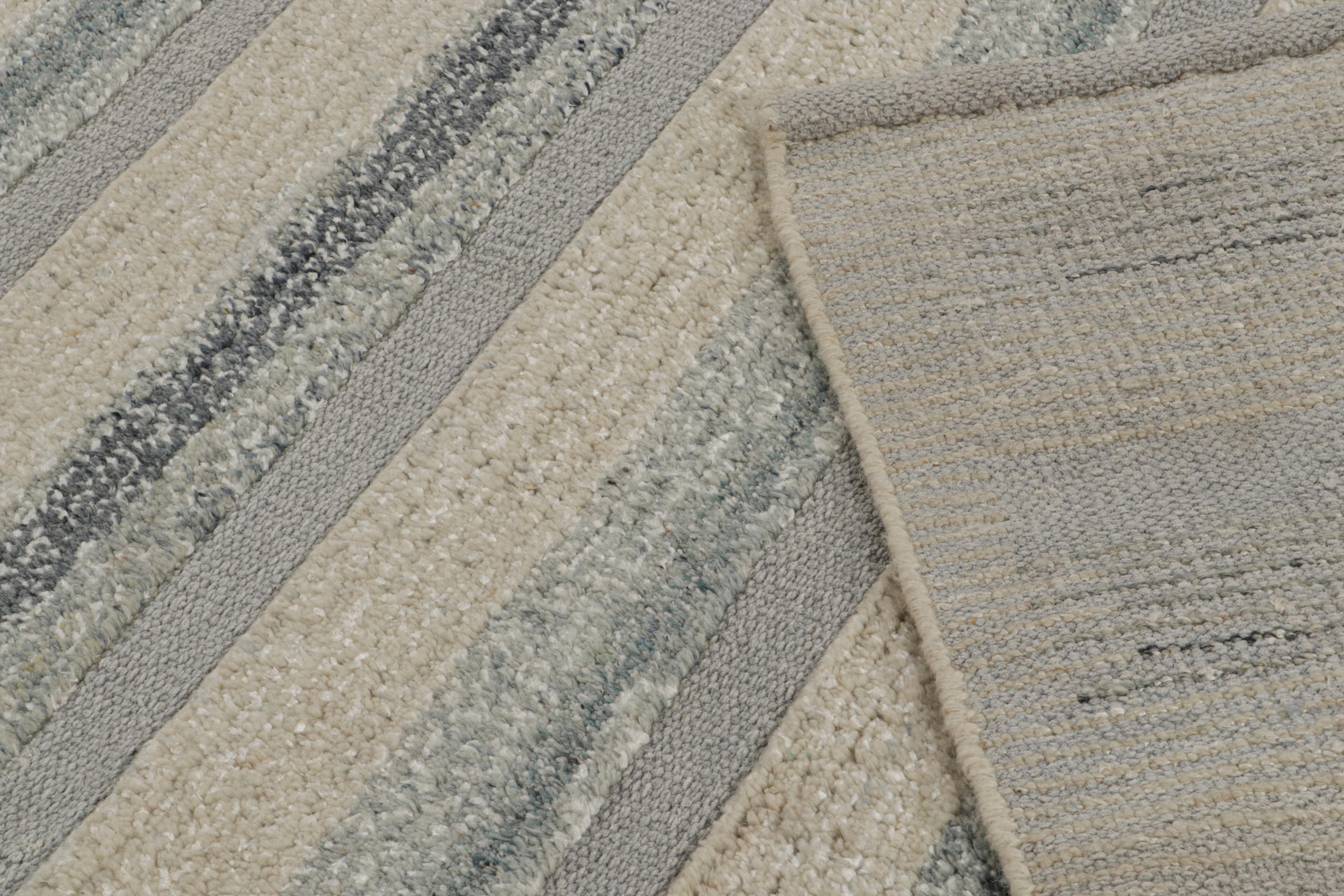 Contemporary Rug & Kilim’s Scandinavian Style Rug in Beige and Blue Stripes For Sale