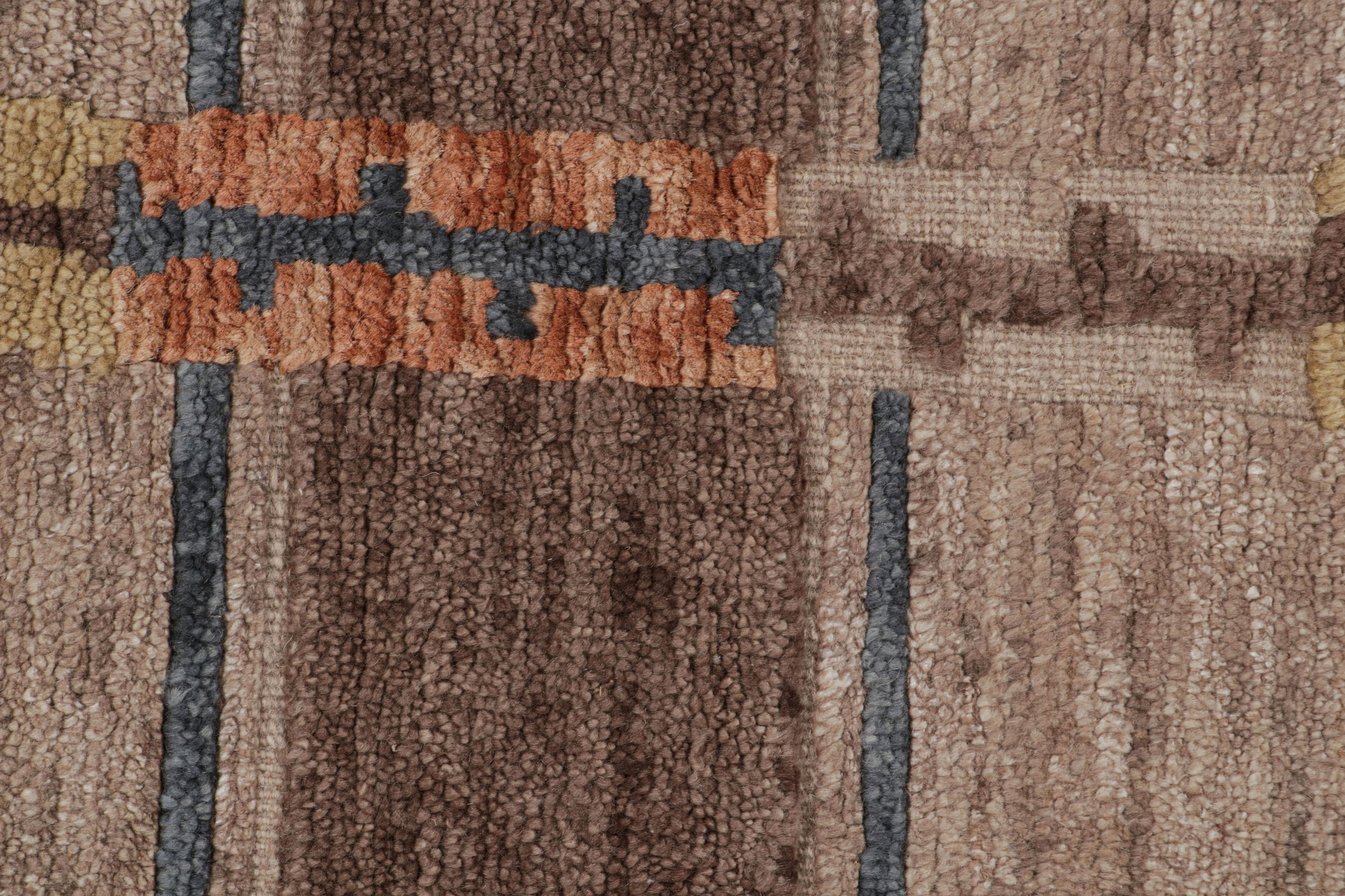 Hand-Knotted Rug & Kilim’s Scandinavian Style Rug in Beige and Brown Geometric Pattern For Sale