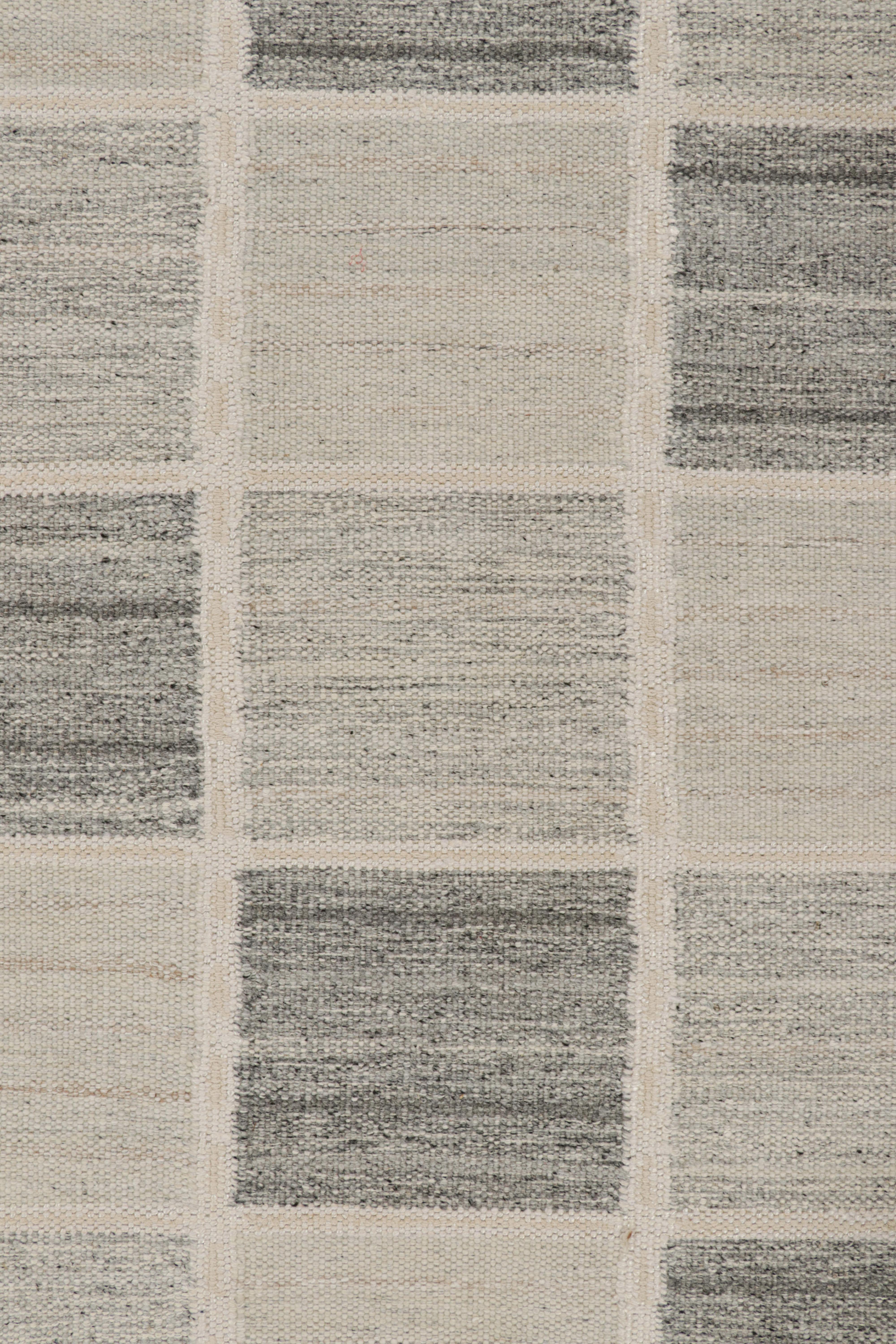 Modern Rug & Kilim’s Scandinavian Style Rug in Beige and Gray Geometric Patterns For Sale