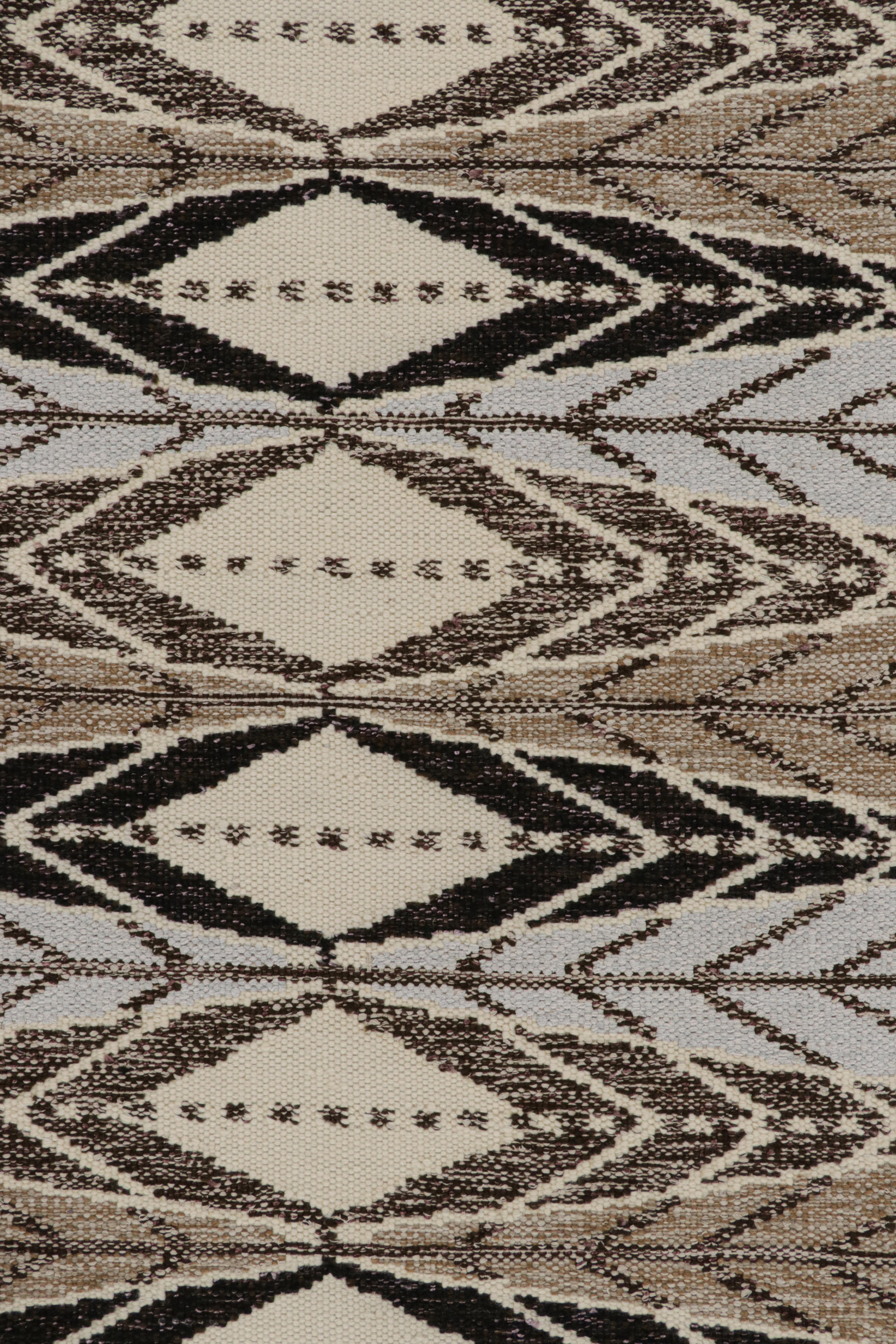 Modern Rug & Kilim’s Scandinavian Style Rug in Beige and Light Blue Geometric Pattern For Sale