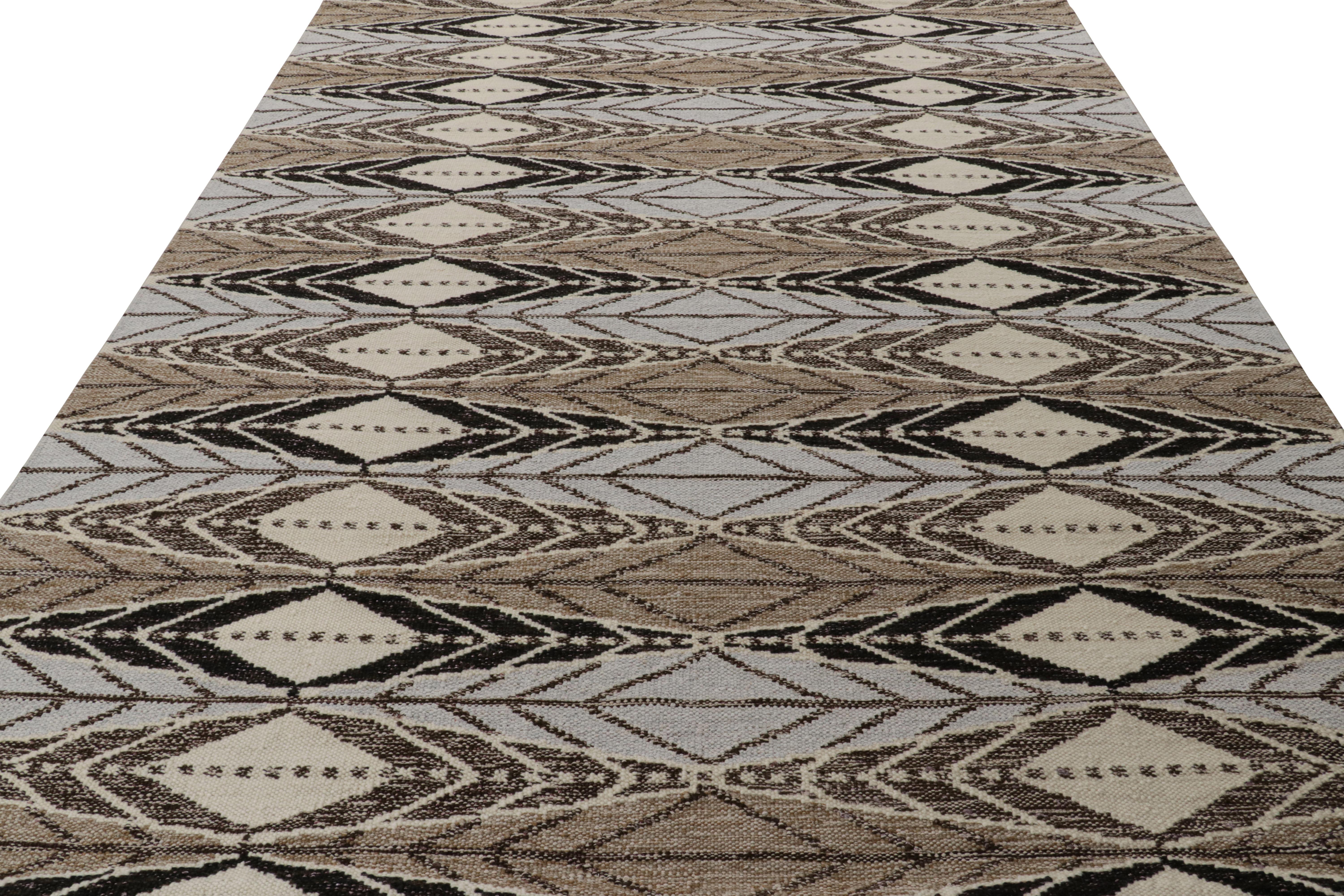 Hand-Woven Rug & Kilim’s Scandinavian Style Rug in Beige and Light Blue Geometric Pattern For Sale