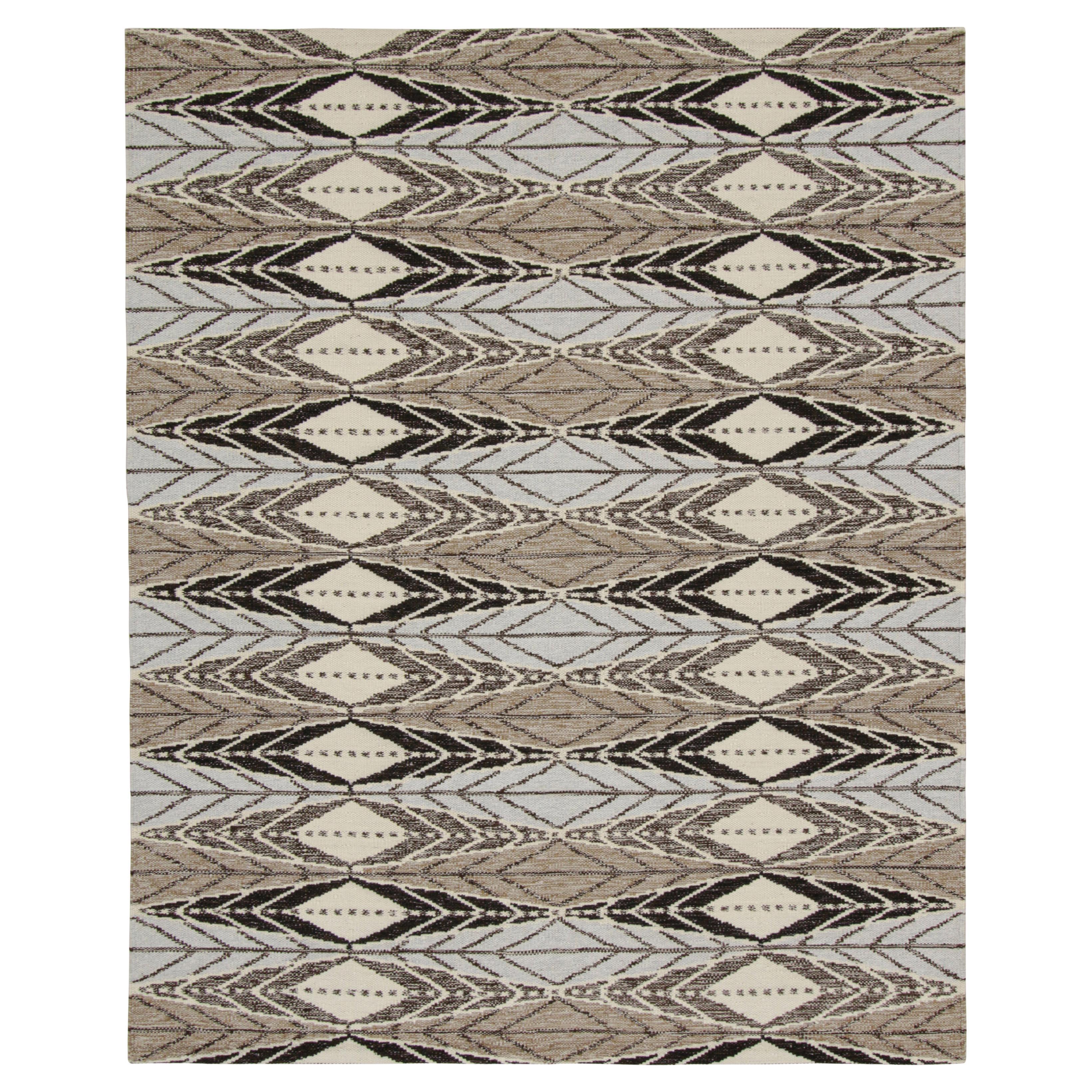 Rug & Kilim’s Scandinavian Style Rug in Beige and Light Blue Geometric Pattern For Sale