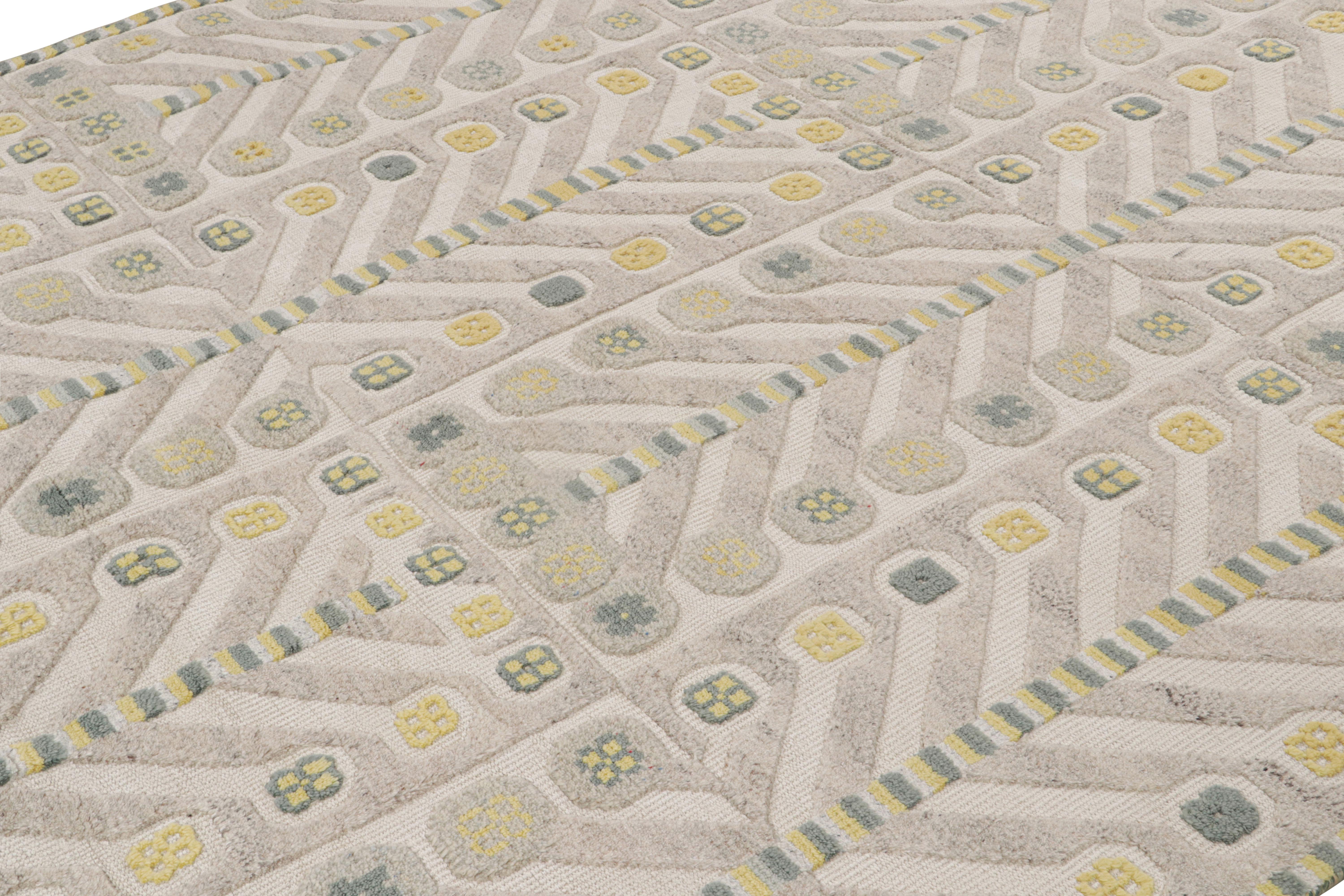 Indian Rug & Kilim’s Scandinavian Style Rug in Beige and Taupe with Geometric Patterns For Sale