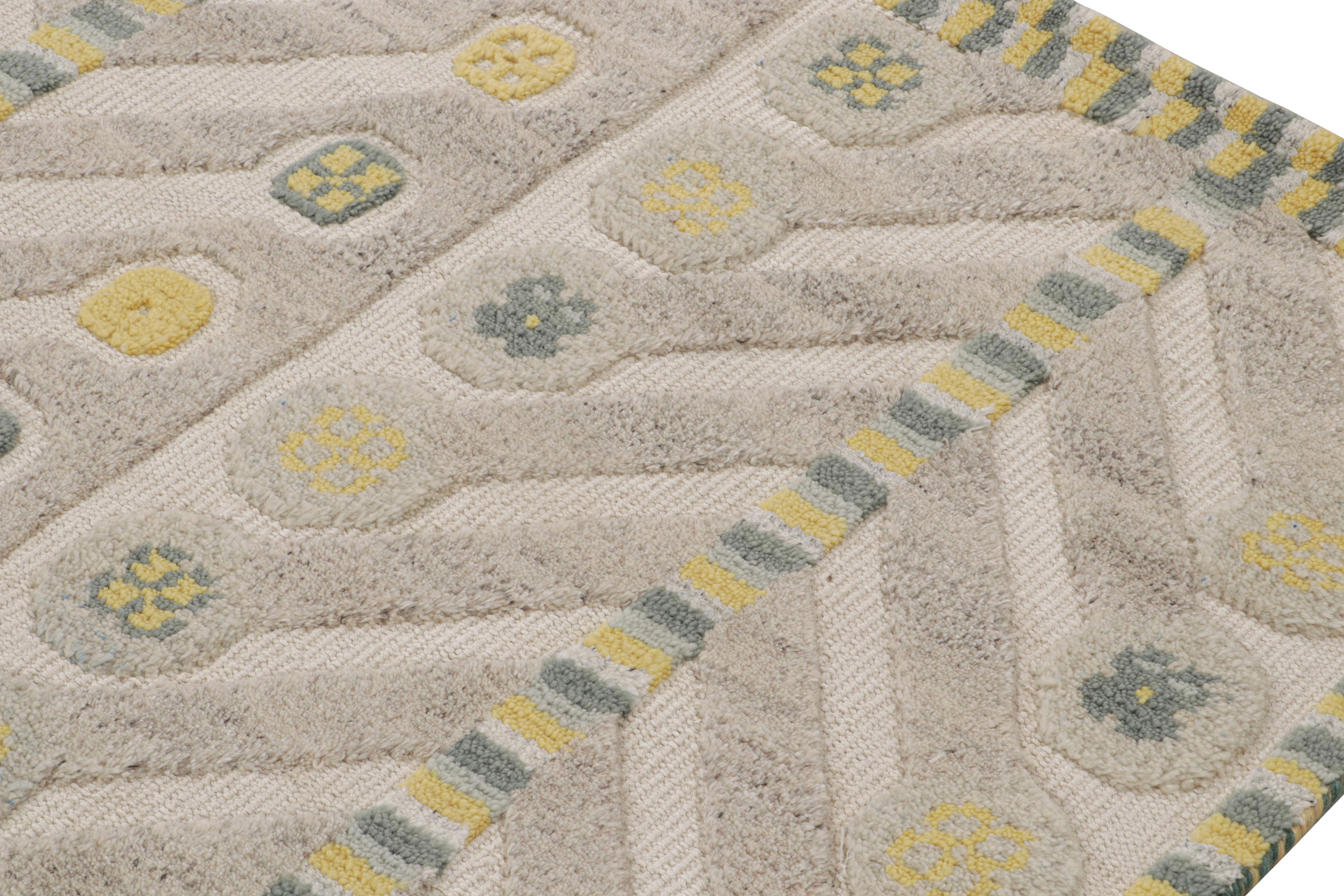 Hand-Knotted Rug & Kilim’s Scandinavian Style Rug in Beige and Taupe with Geometric Patterns For Sale