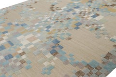 Rug & Kilim’s Scandinavian Style Rug in Beige & Blue Abstract Geometric Patterns