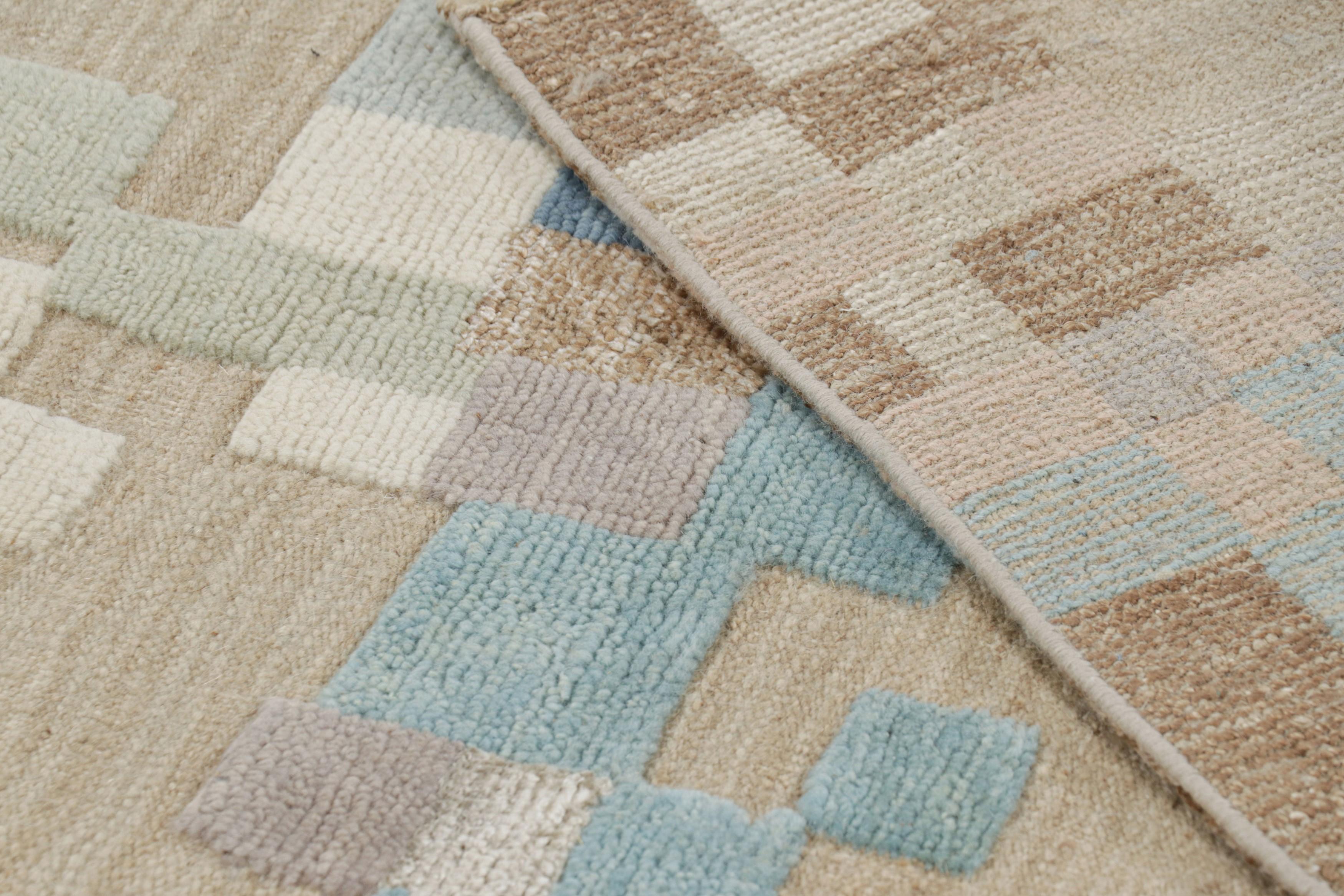 Wool Rug & Kilim’s Scandinavian Style Rug in Beige & Blue Abstract Geometric Patterns For Sale