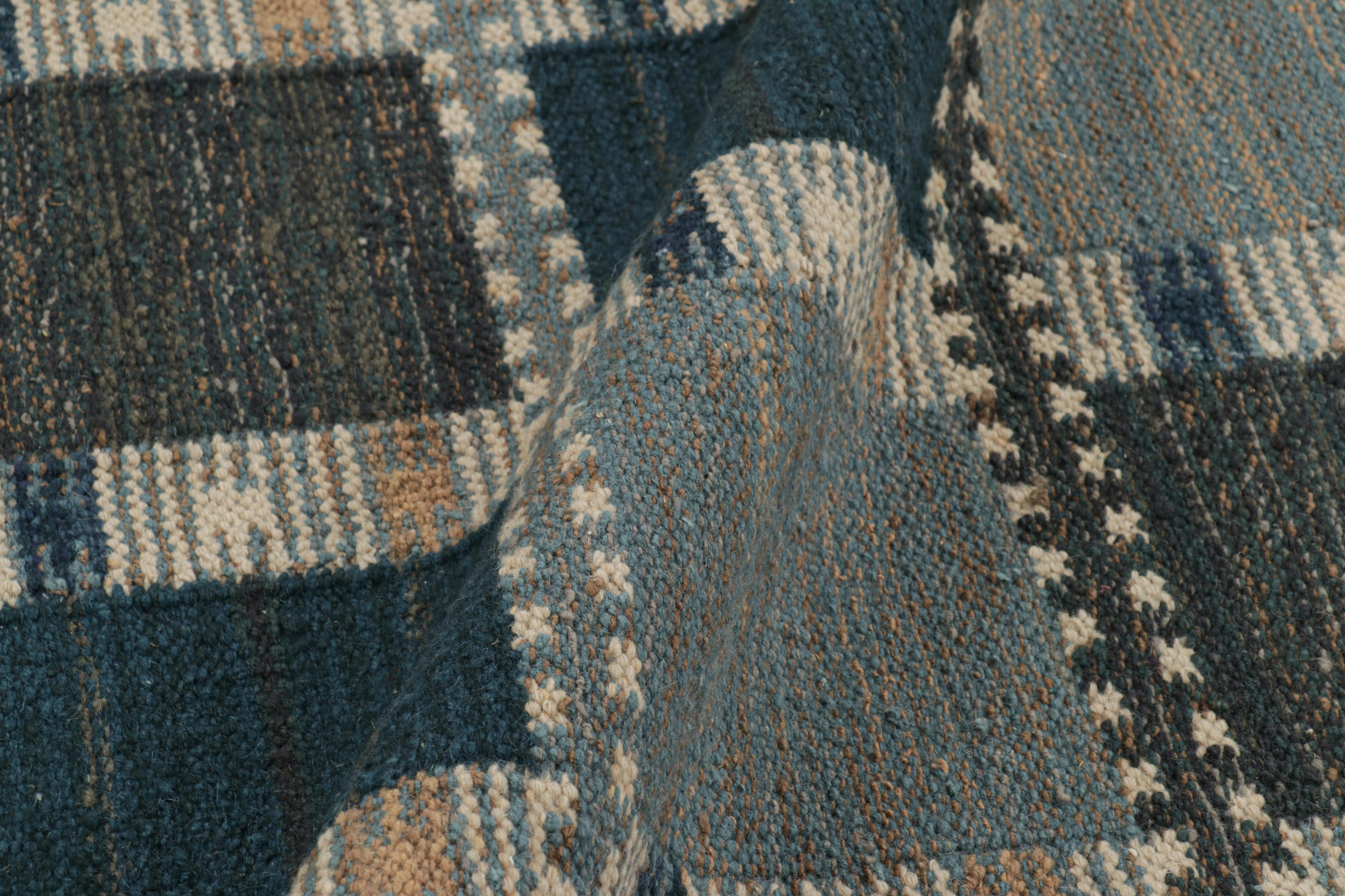 Modern Rug & Kilim’s Scandinavian Style Rug in Beige & Blue with Geometric Patterns For Sale