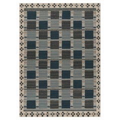 Rug & Kilim's Teppich im skandinavischen Stil in Beige und Blau mit geometrischen Mustern