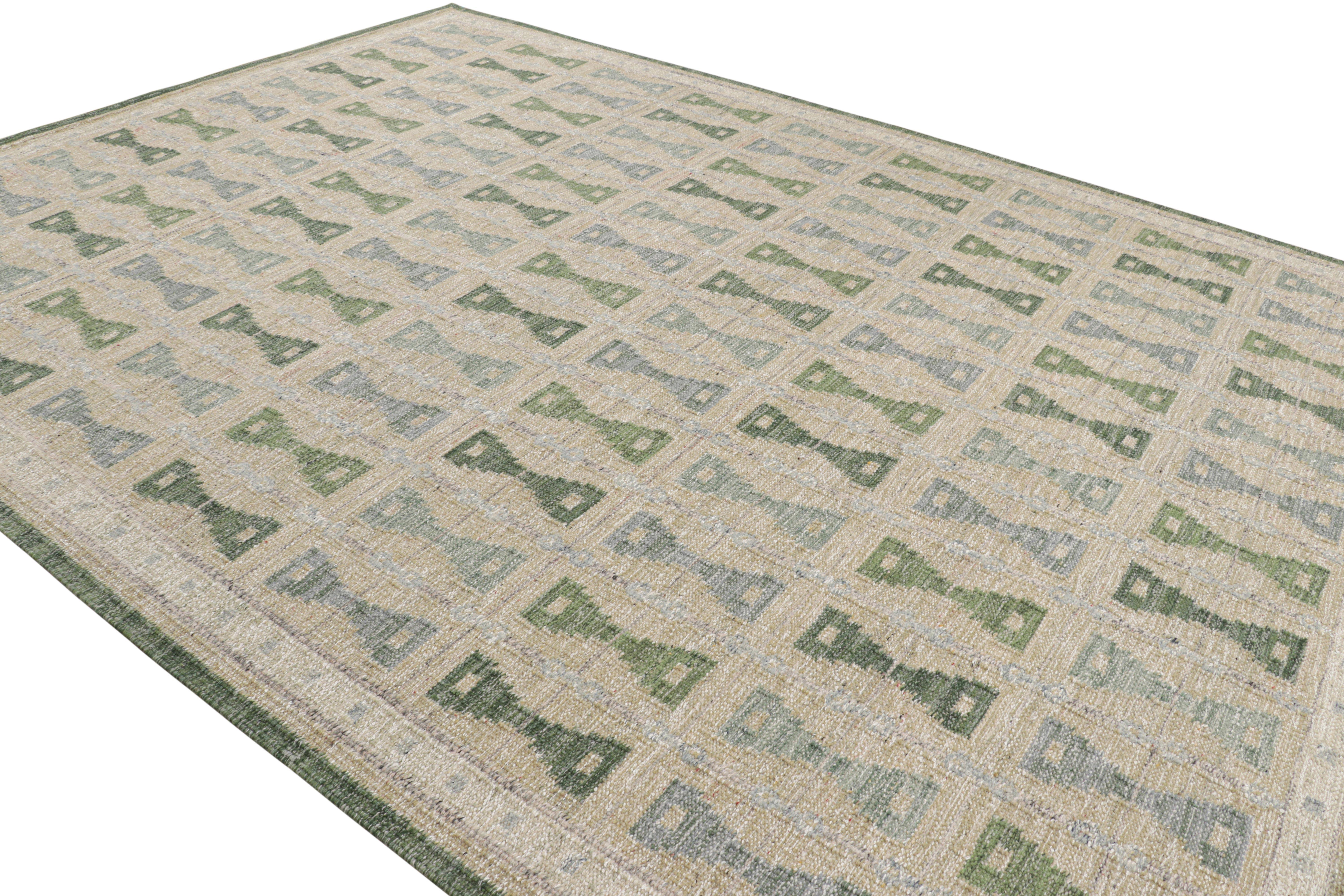 Indiano Tappeto in stile scandinavo Rug & Kilim in beige e blu con motivi a clessidra in vendita