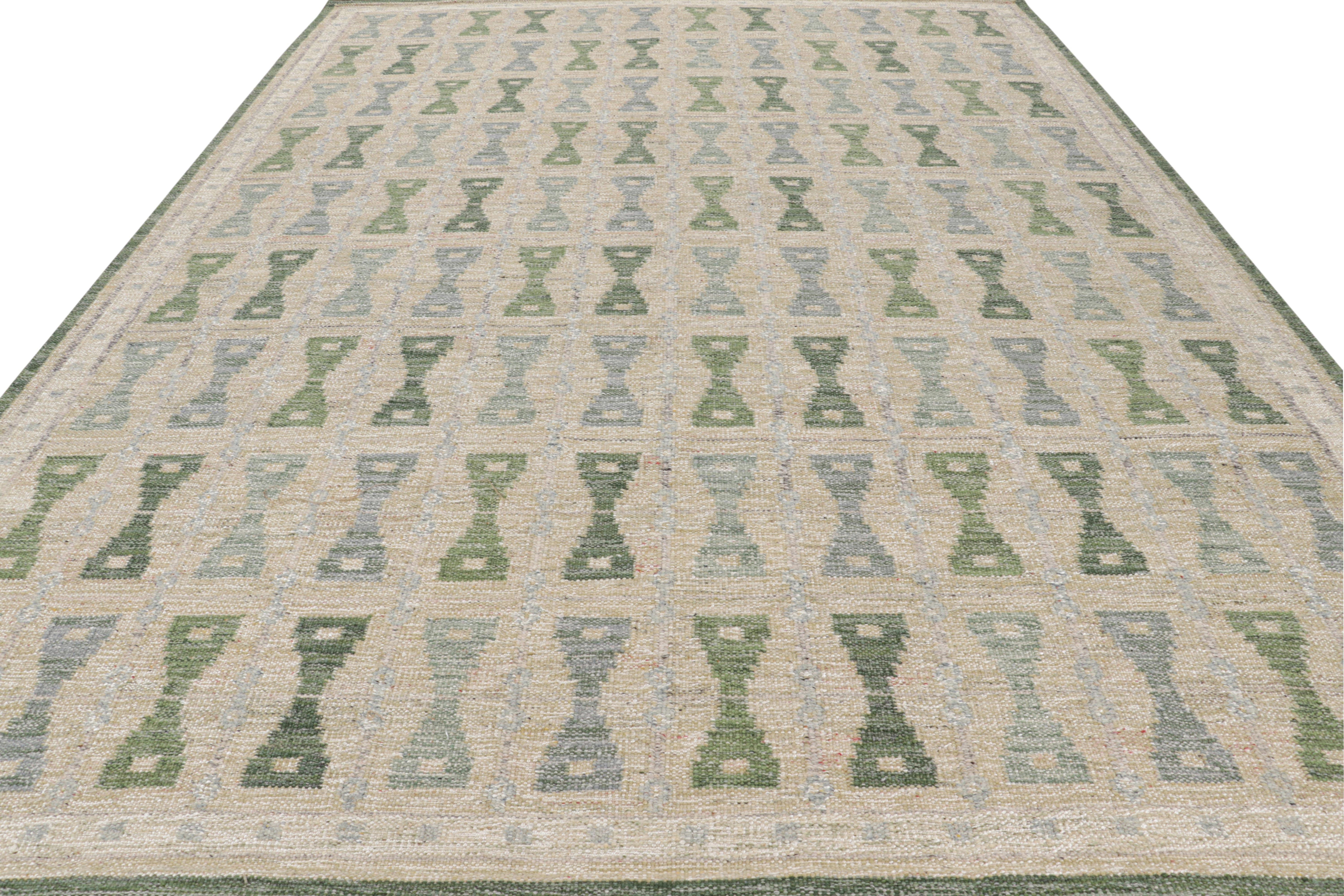 Tessuto a mano Tappeto in stile scandinavo Rug & Kilim in beige e blu con motivi a clessidra in vendita