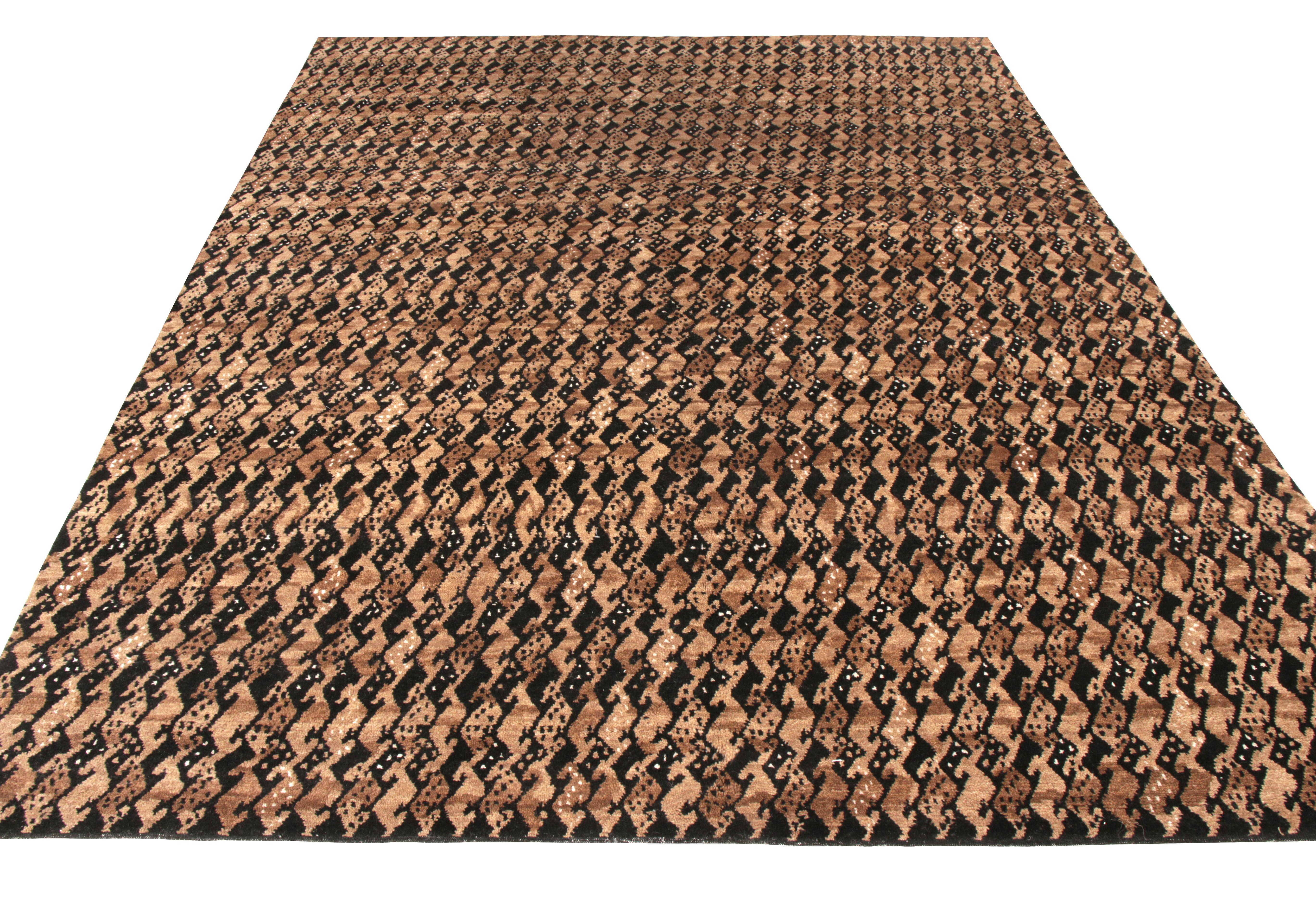 A 9 x 12 ode to Swedish style belonging to Rug & Kilim’s Scandinavian pile collection. Hand knotted in wool, the rug draws artistic inspiration from the most exemplary mid-century Scandinavian sensibilities of design and color. The drawing enjoys a