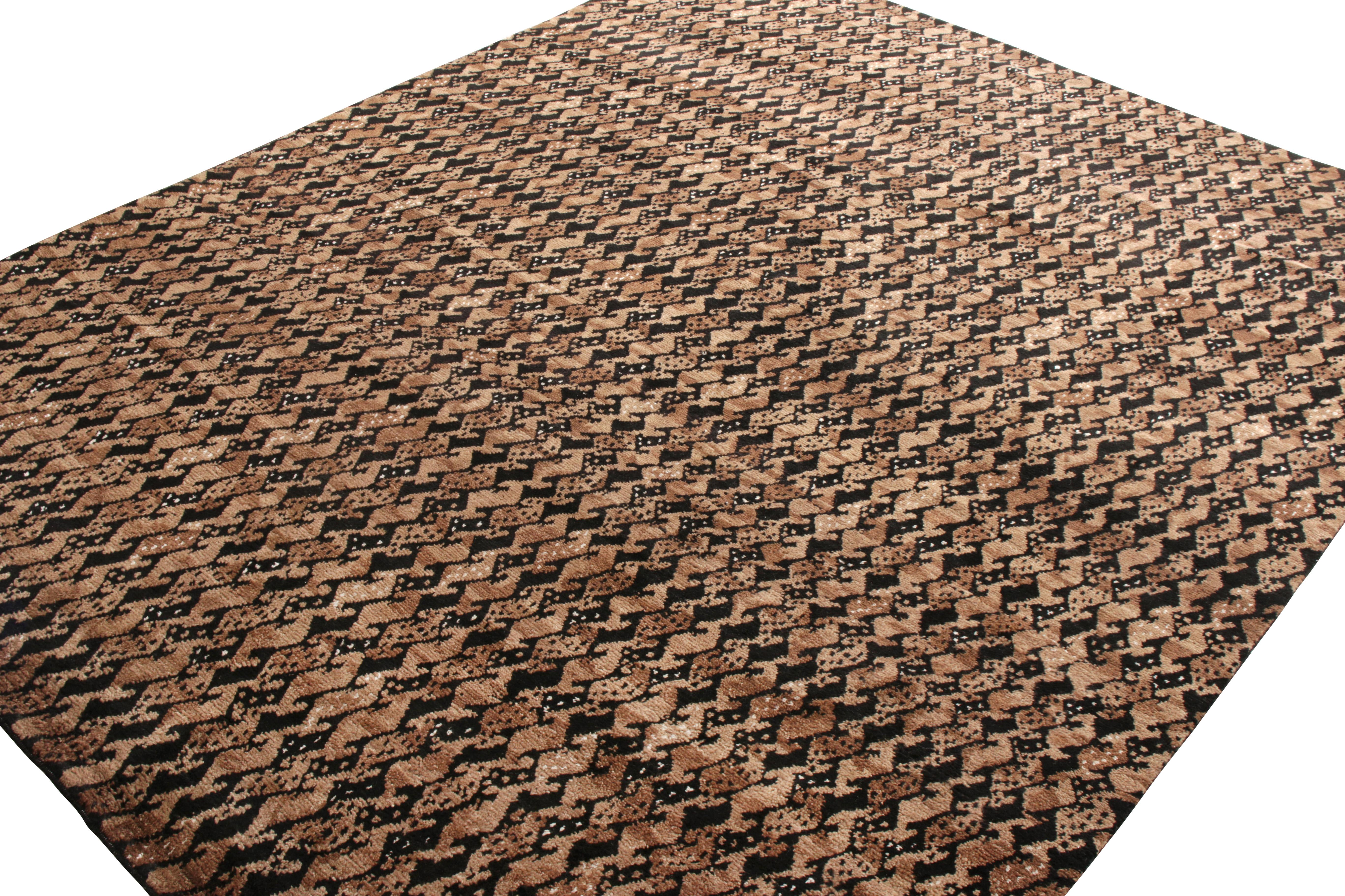 Scandinavian Modern Rug & Kilim’s Scandinavian Style Rug in Beige-Brown and Black Geometric Pattern For Sale