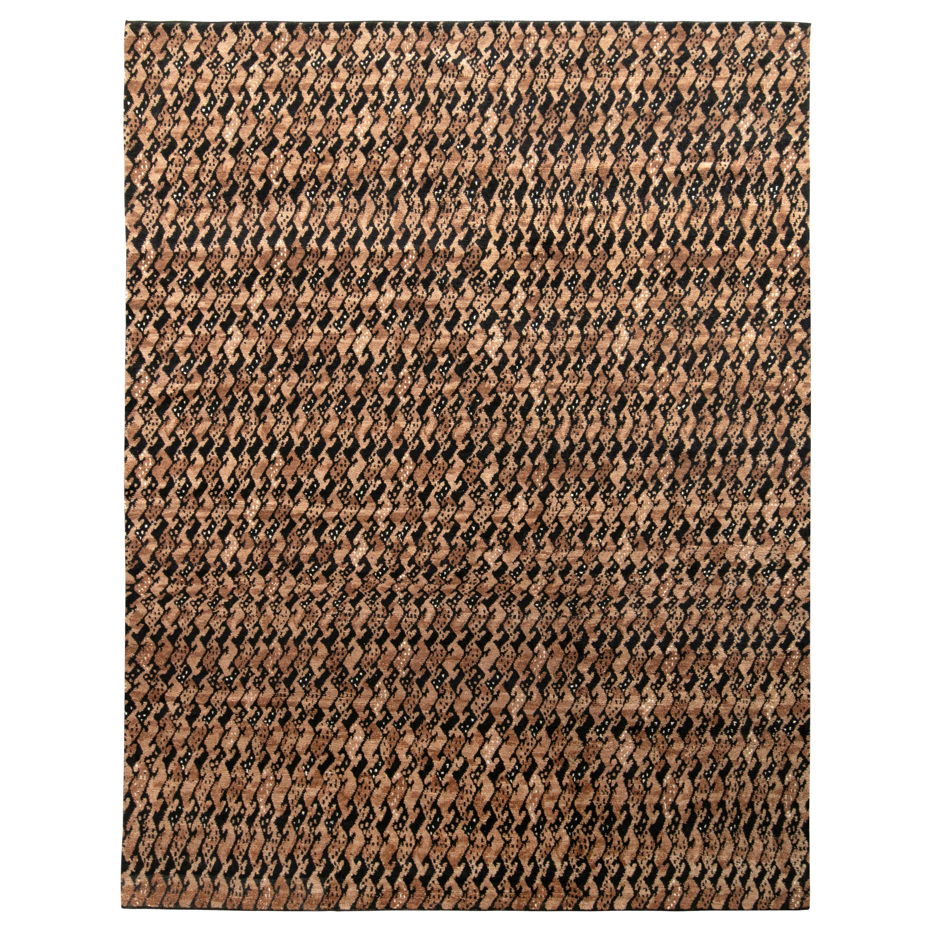 Rug & Kilim’s Scandinavian Style Rug in Beige-Brown and Black Geometric Pattern For Sale