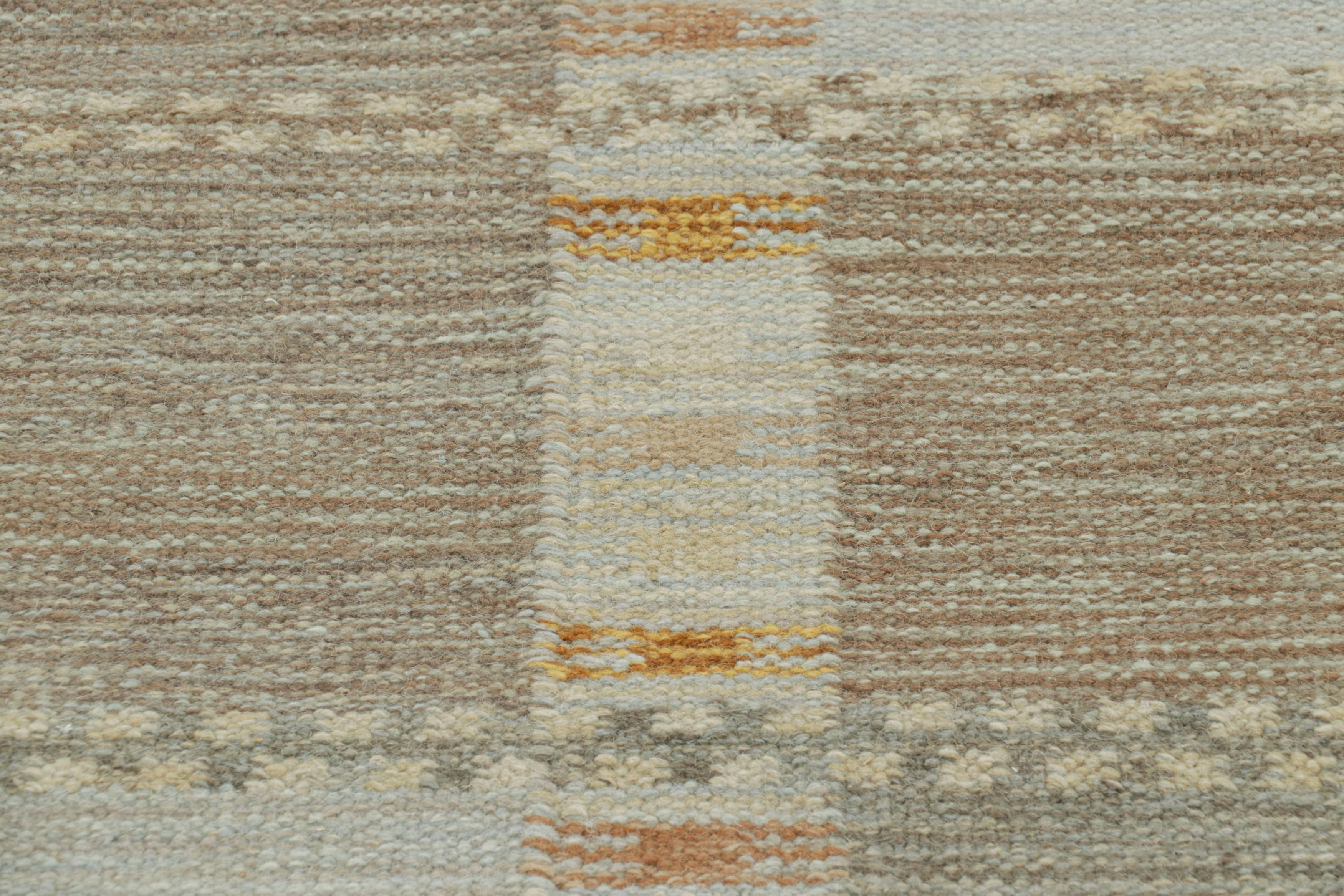 Rug & Kilim's Scandinavian Style Rug in Beige-Brown and Blue Geometric Patterns In New Condition For Sale In Long Island City, NY