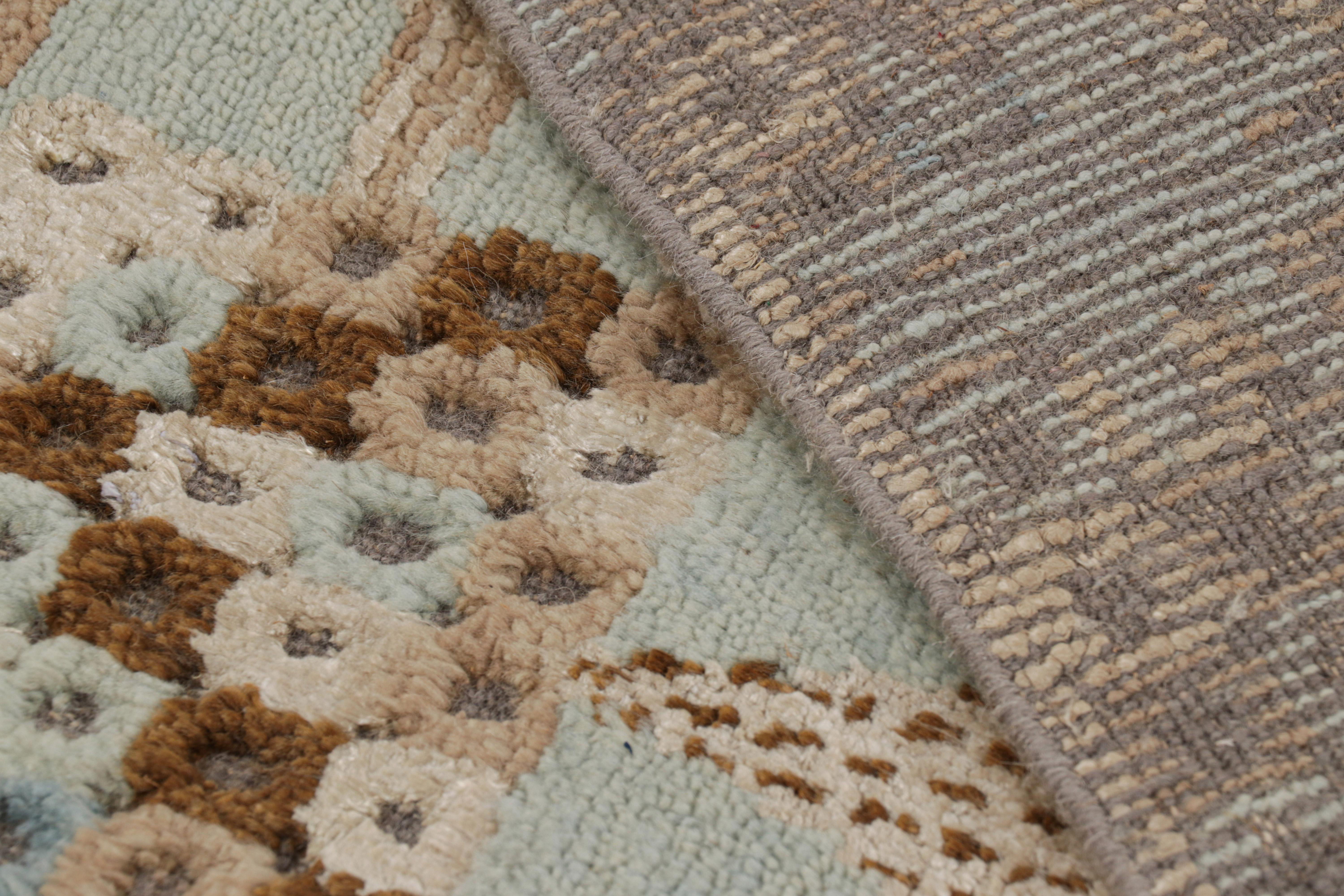 Wool Rug & Kilim’s Scandinavian Style Rug in Beige-Brown and Blue Geometric Patterns For Sale