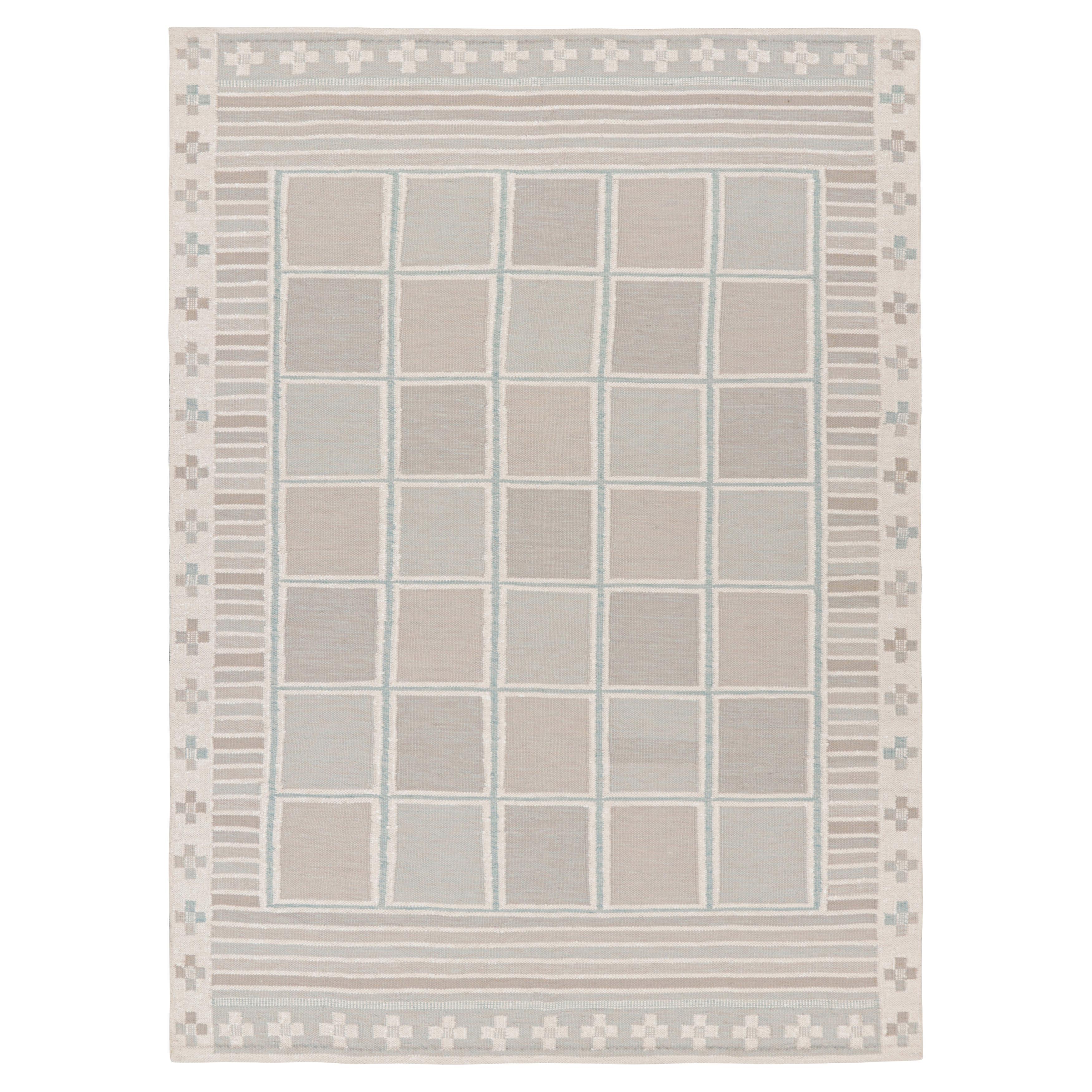 Rug & Kilim’s Scandinavian Style Rug in Beige-Brown and Blue Geometric Patterns