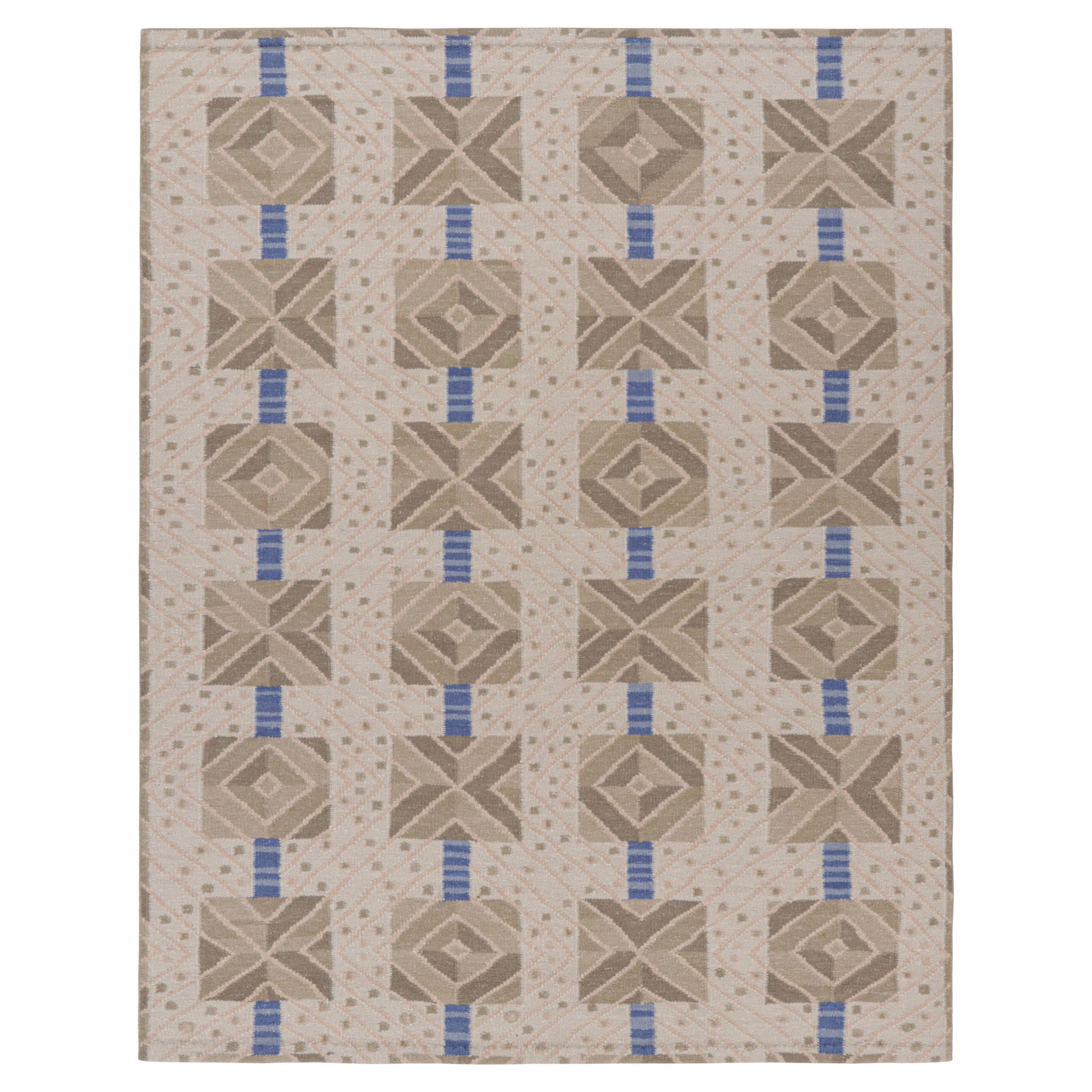 Alfombra de estilo escandinavo de Rug 
Kilim con motivos geométricos en beige-marrón y azul en venta