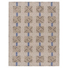 Rug & Kilim’s Scandinavian Style Rug in Beige-Brown and Blue Geometric Patterns