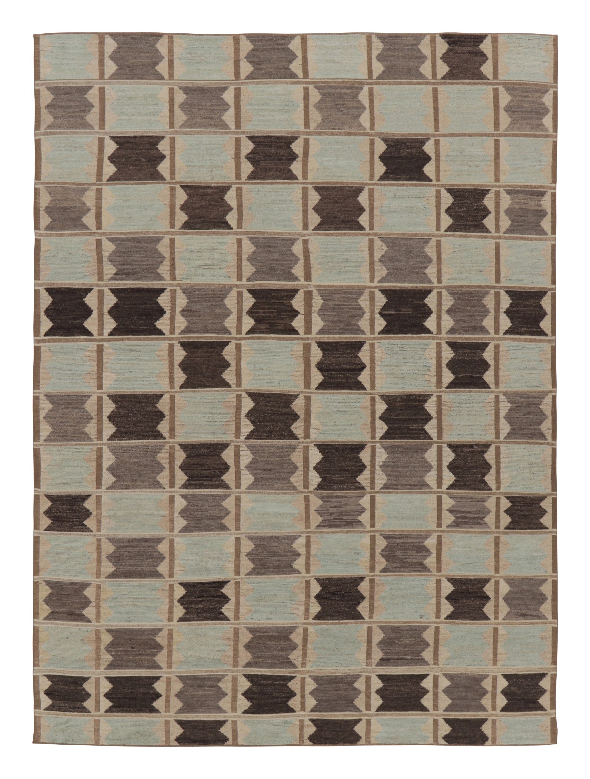 Tappeto in stile scandinavo Rug 
Kilim con motivi geometrici beige-marrone e blu